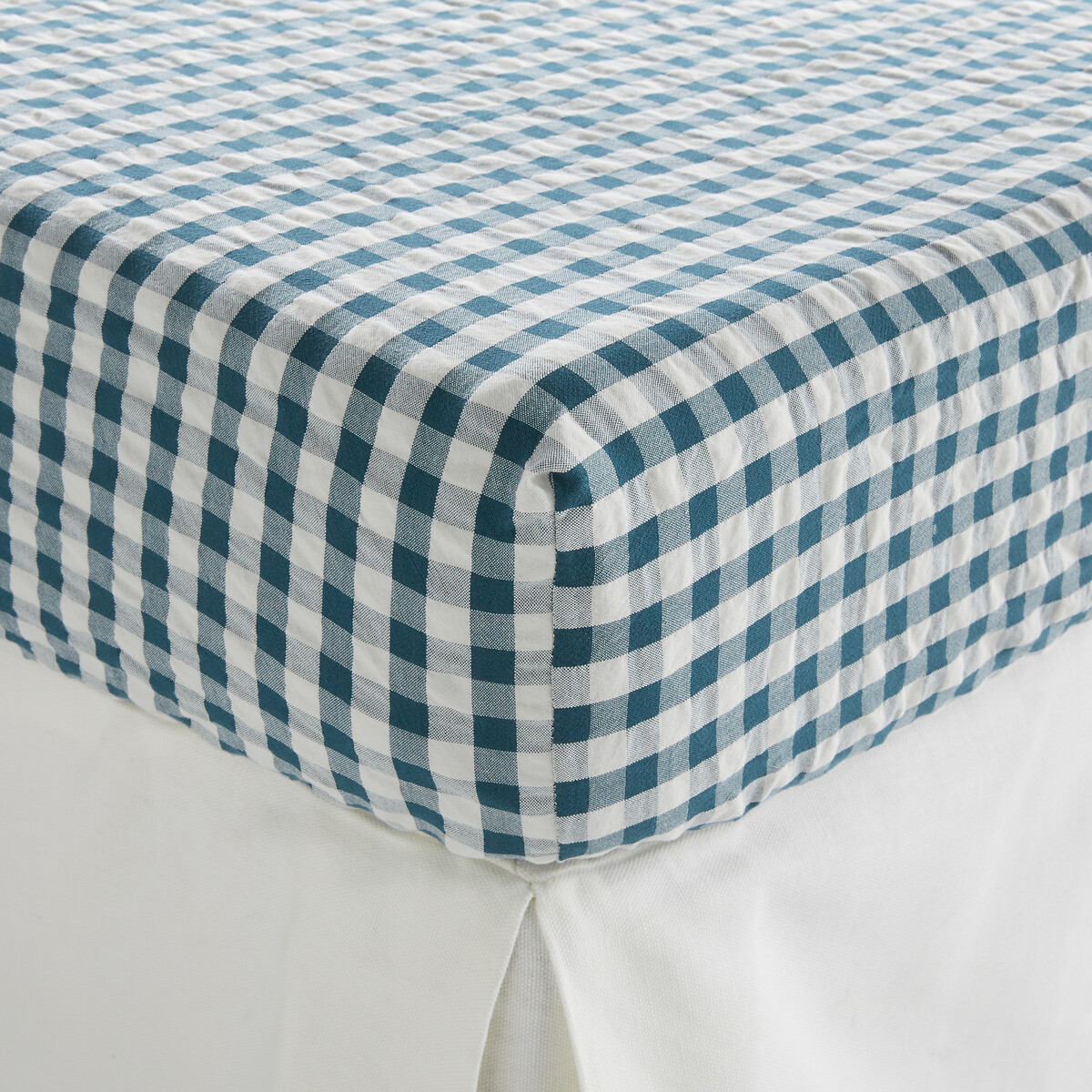 Drap-housse coton seersucker 30 cm, COTTAGE BLEU bleu, LA REDOUTE INTERIEURS