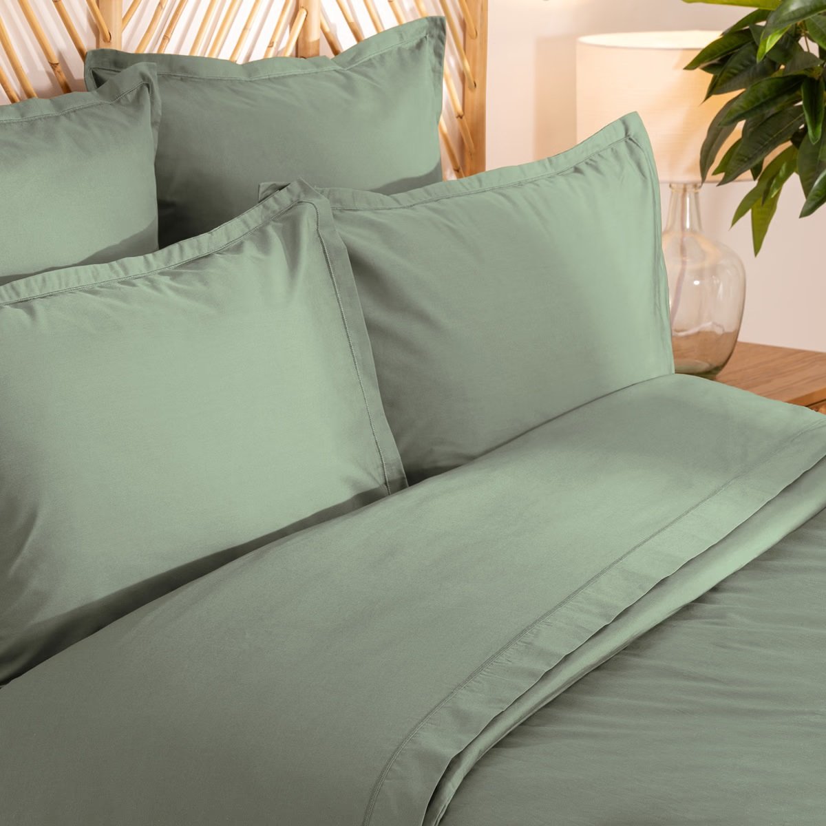 Parure de lit en Percale de coton Uni bleu, EDEN