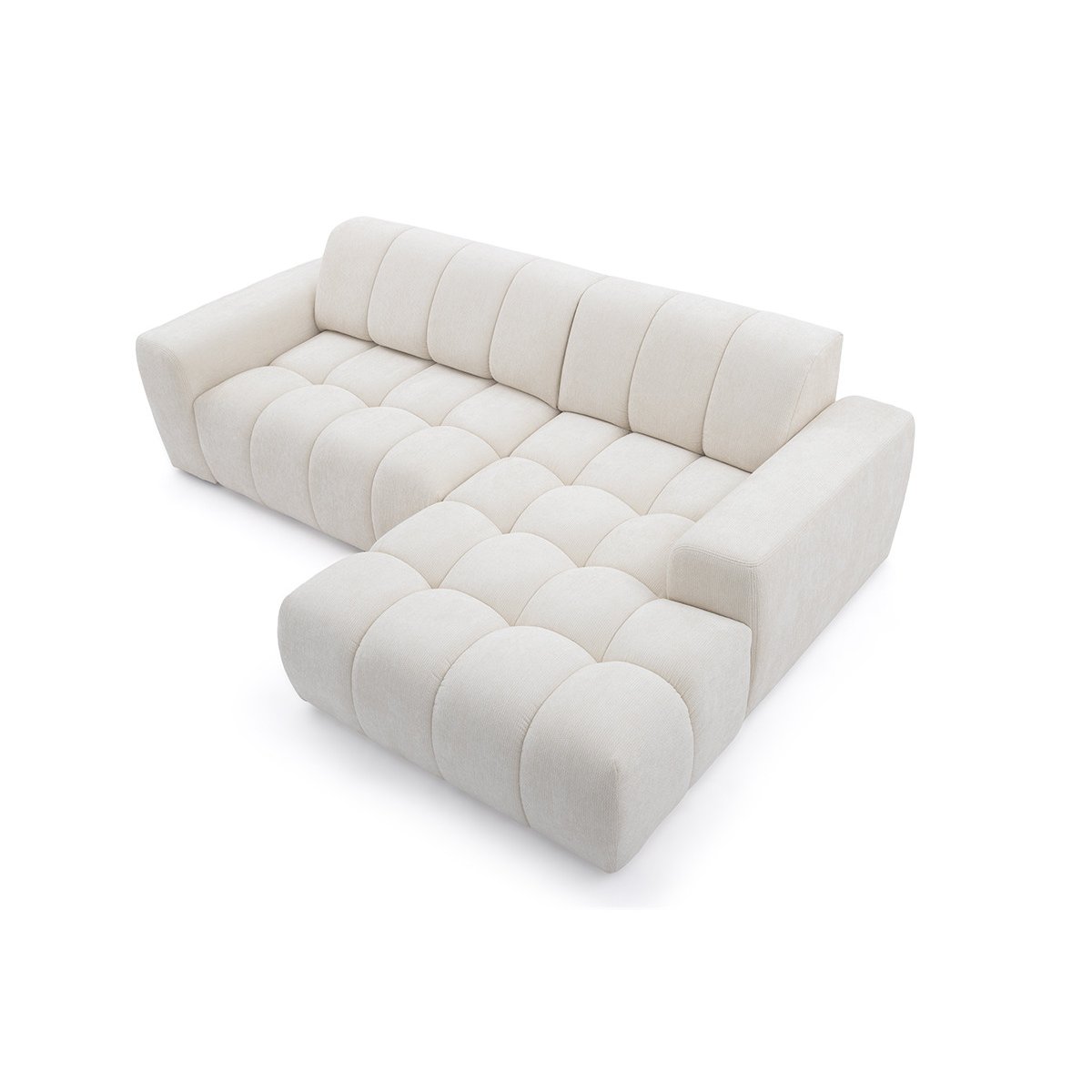 Canapé d'angle convertible 3 places en tissu chenille, THEO beige, BOBOCHIC