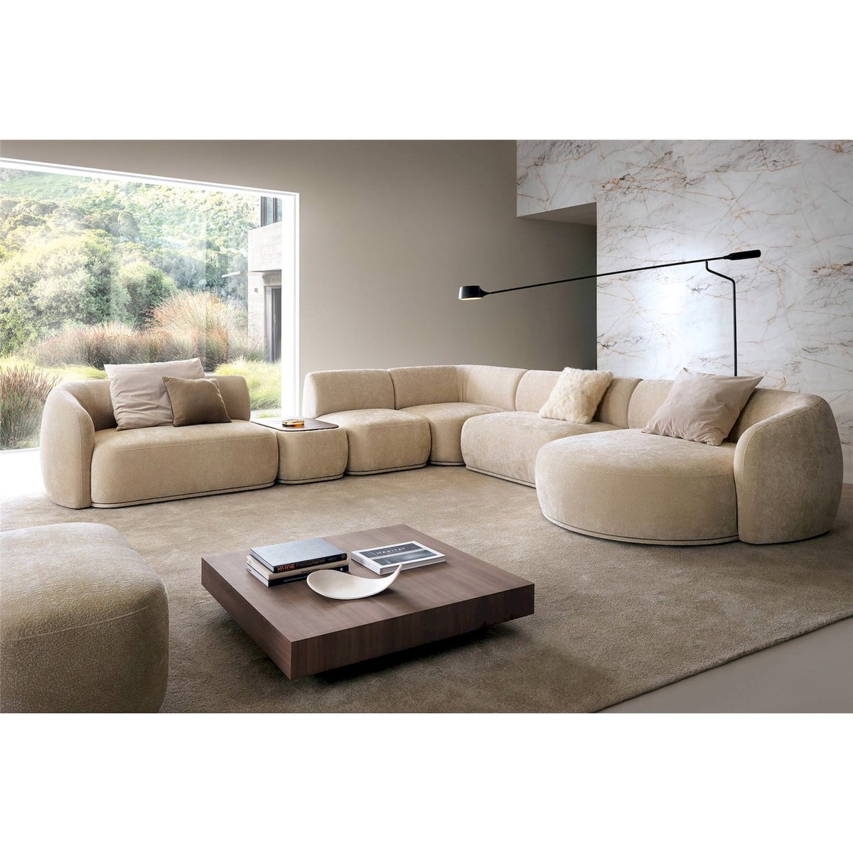 Pouf module rectangulaire BOMMO beige chenille, RECOLLECTION
