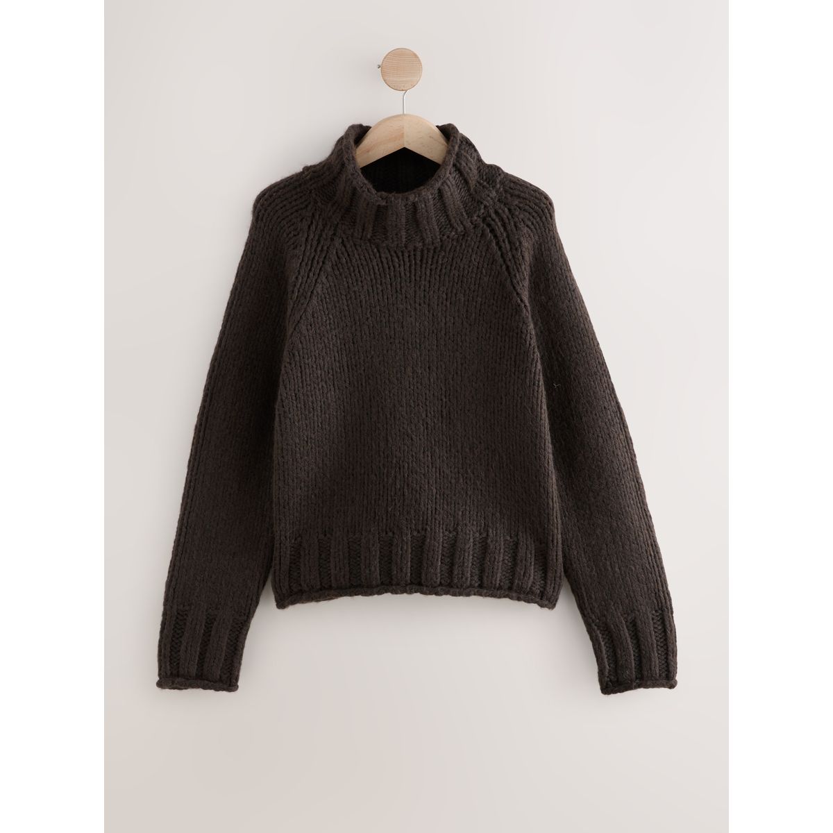 Pull col droit épais en laine mélangée marron chocolat, NEXT