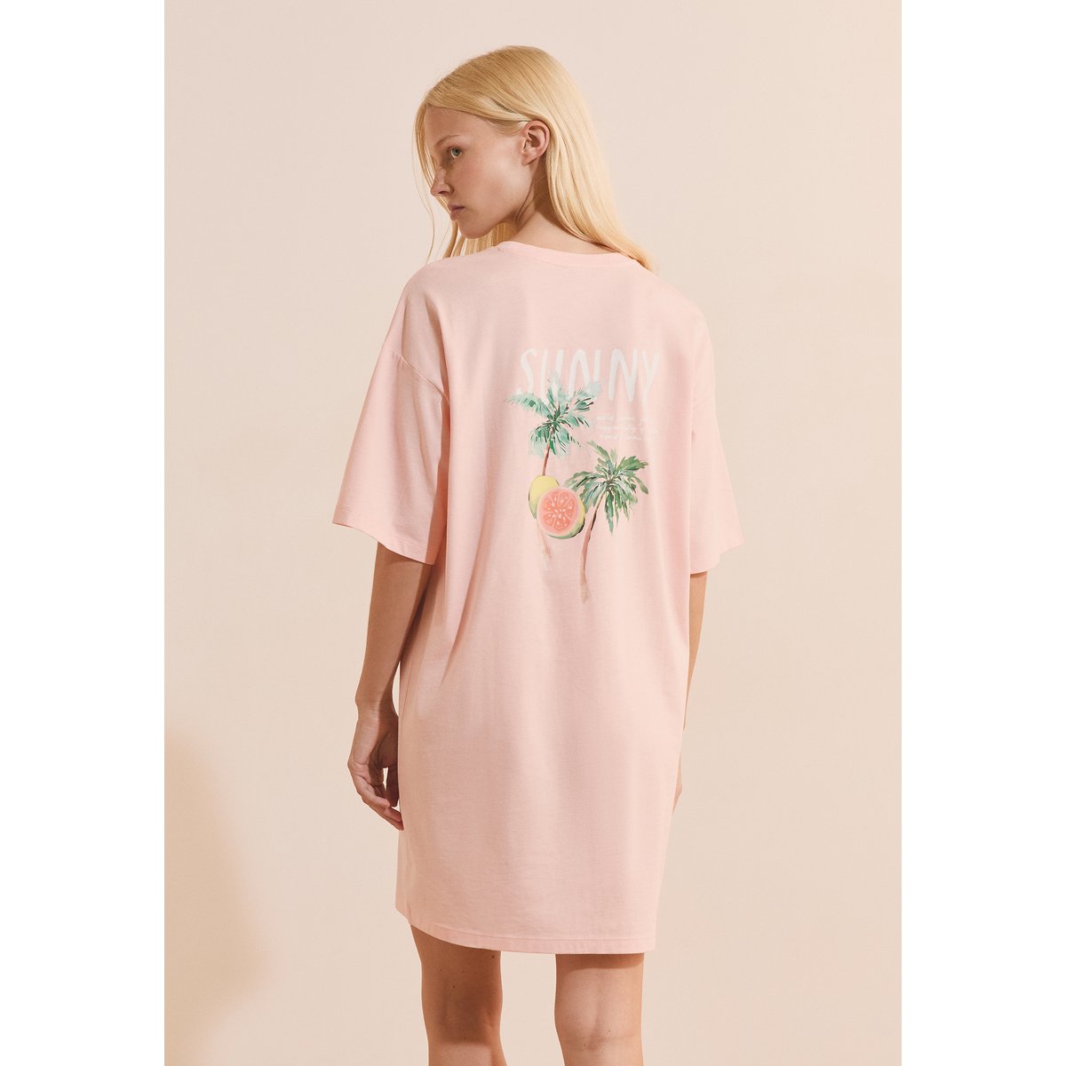 Chemise de nuit en coton SOLARIS rose poudre, ETAM