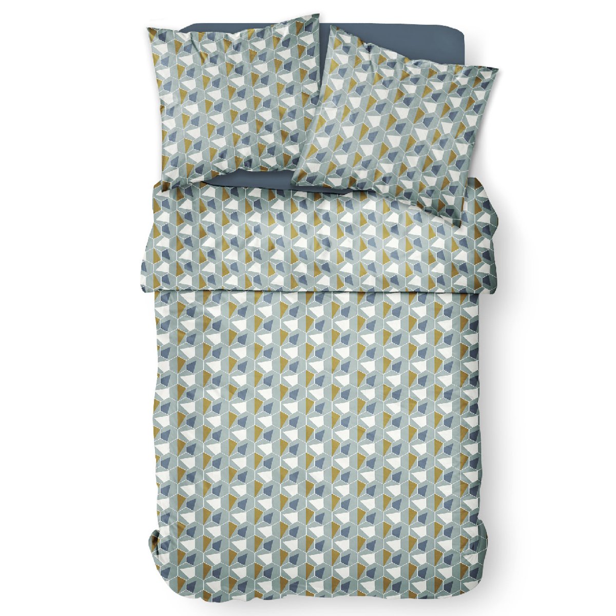 Parure de lit coton zippée 2 personnes imprimé graphique MAWIRA bleu, TODAY