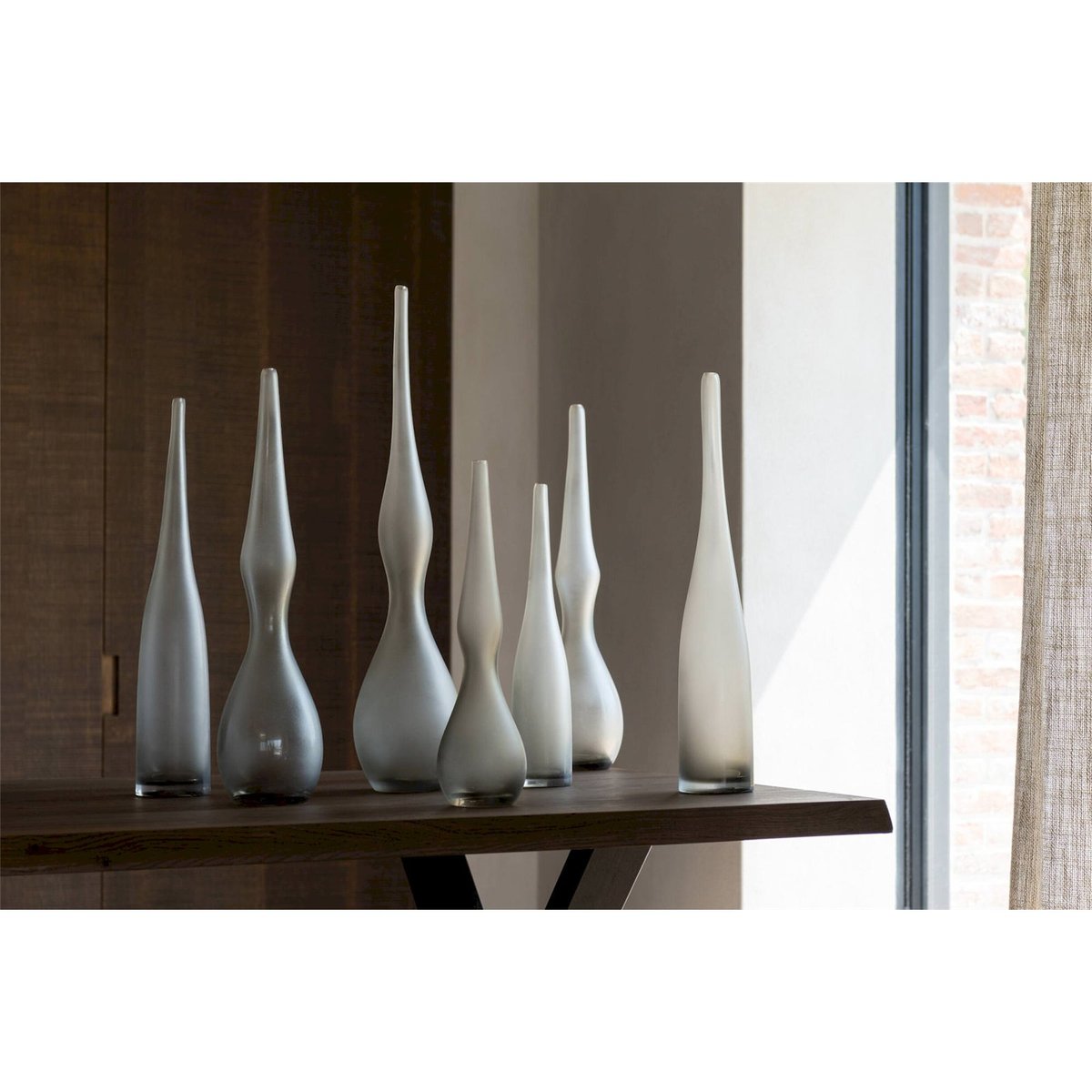 Set de 3 vases courbes en verre greige, RECOLLECTION