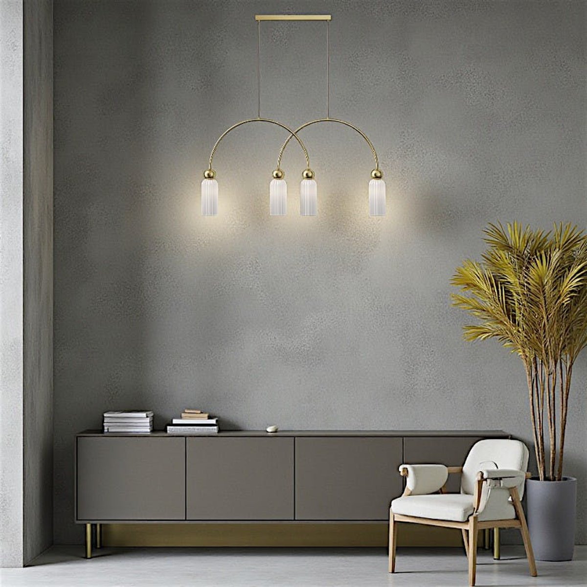Suspension double arche 4 lampes rétro SOLANA blanc, PIER IMPORT