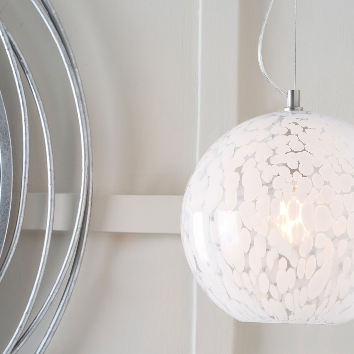 Angelia Speckled Glass Sphere Drop Pendant Light white, SO'HOME