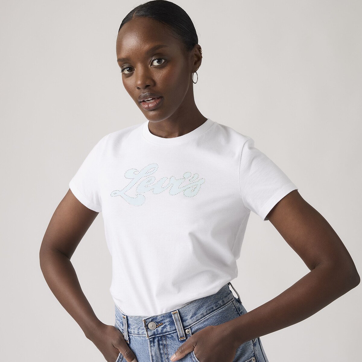 Camiseta de manga corta y cuello redondo con logotipo blanco, LEVI'S