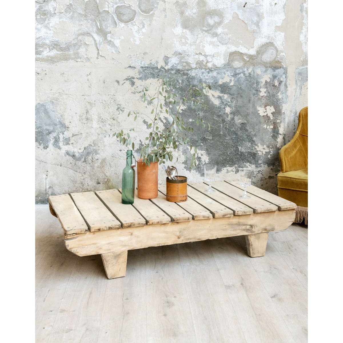Table basse esprit palette en bois Léonie N°1588 - Bon état bois clair, DEBONGOUT
