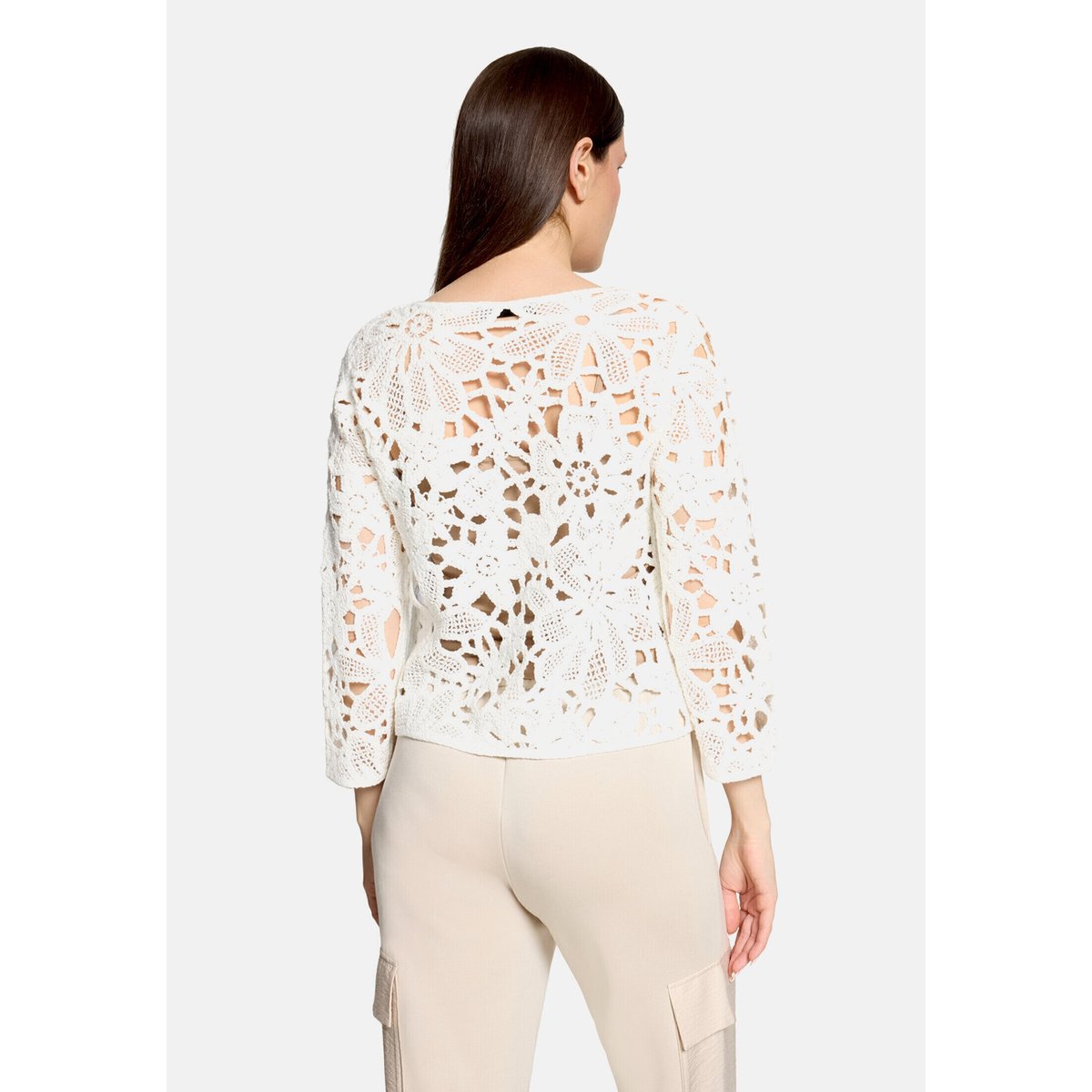 Pull-over en maille ajourée à encolure bateau blanc, BETTY BARCLAY