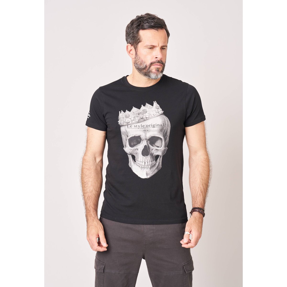 T-shirt homme en 100% coton jersey imprimé tête de mort couronnée CROWN black, DEELUXE
