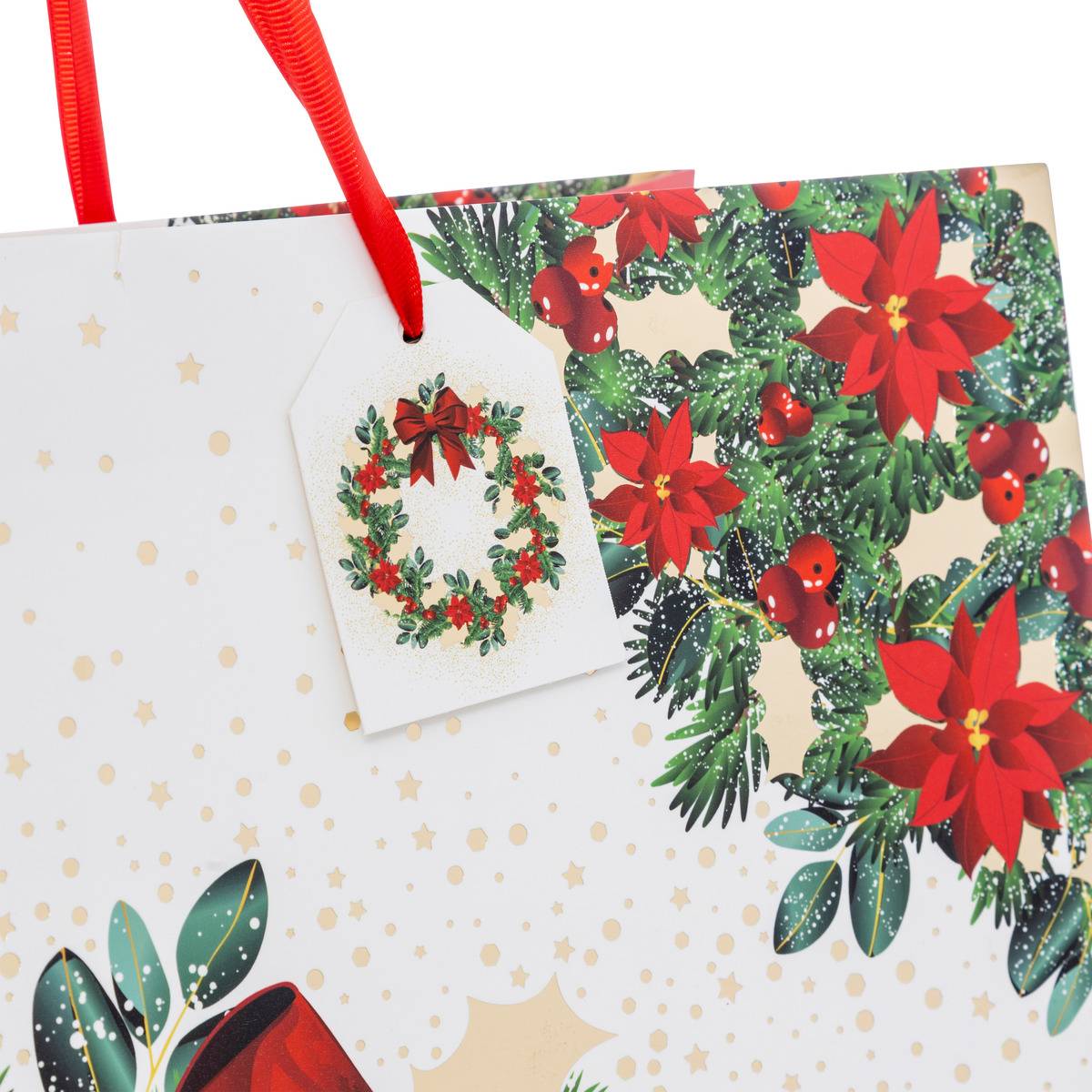 Sac cadeau imprimé couronne de Noël Dream taille jumbo rouge et blanc multicolore, ATMOSPHERA