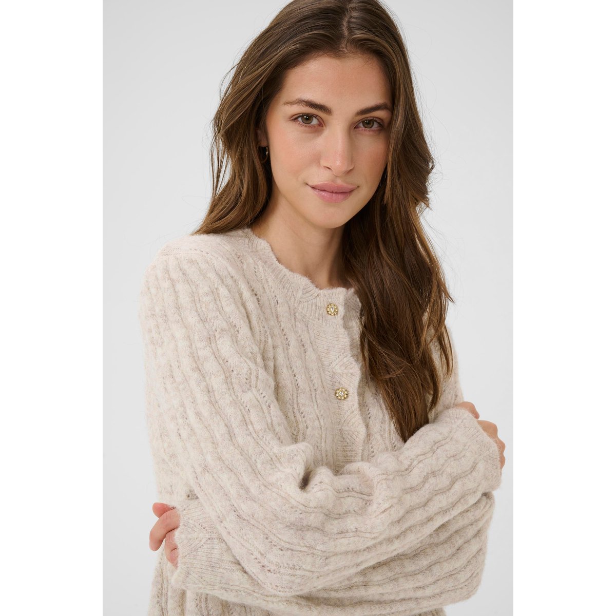 Cardigan à tricot beige oat melange, CREAM