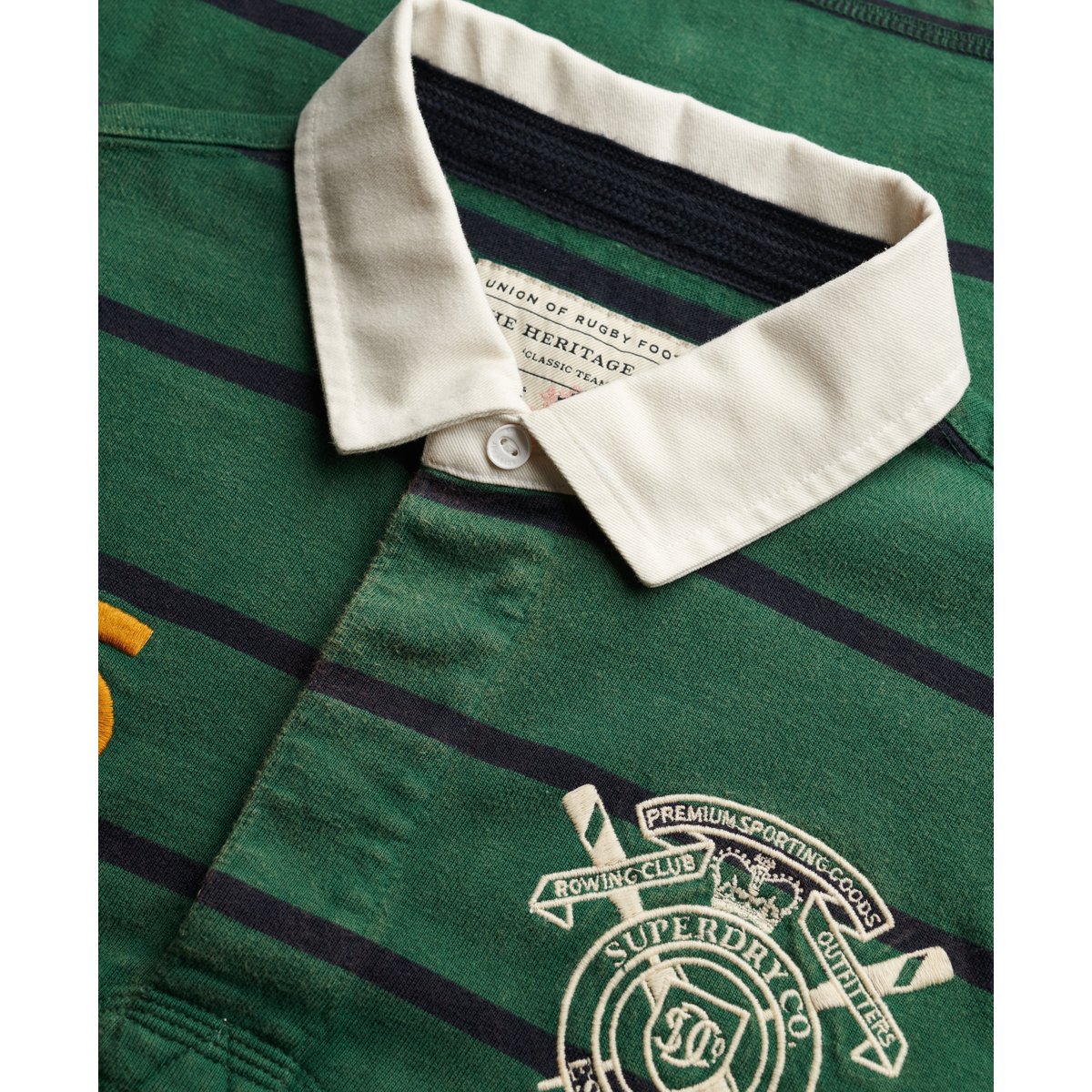 Polo de Rugby Double Emblem à Rayures rayé vert chasseur, SUPERDRY