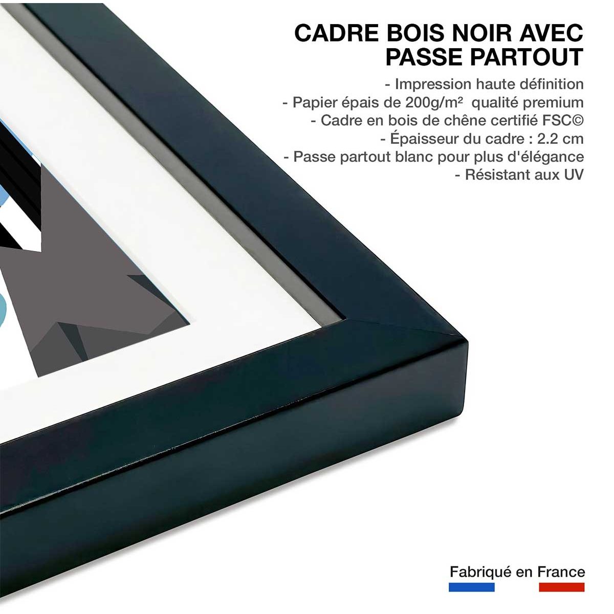 Poster de belle plagne affiche + cadre en bois - noir, HEXOA