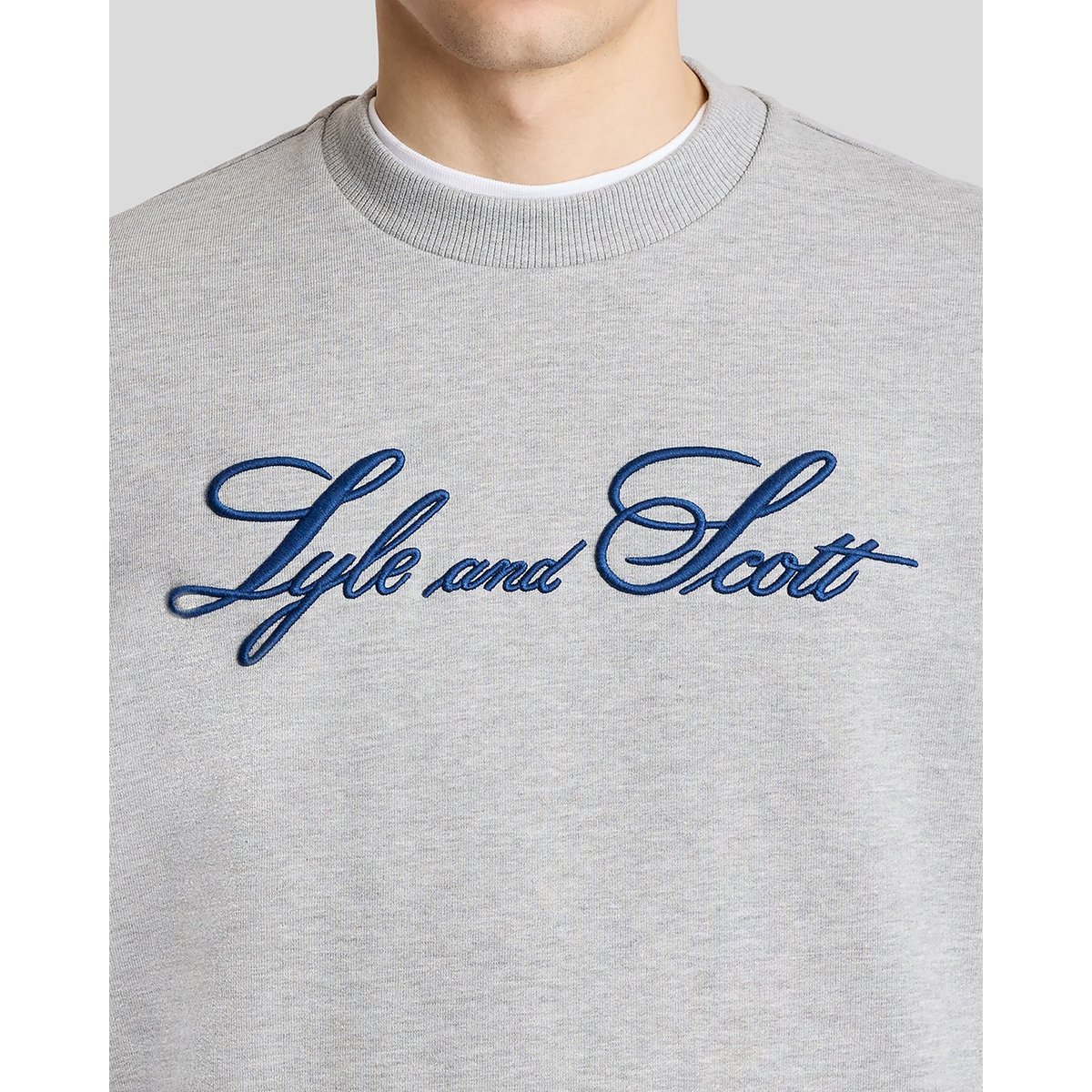 Sweat-shirt col rond logo script gris archive chiné, LYLE & SCOTT