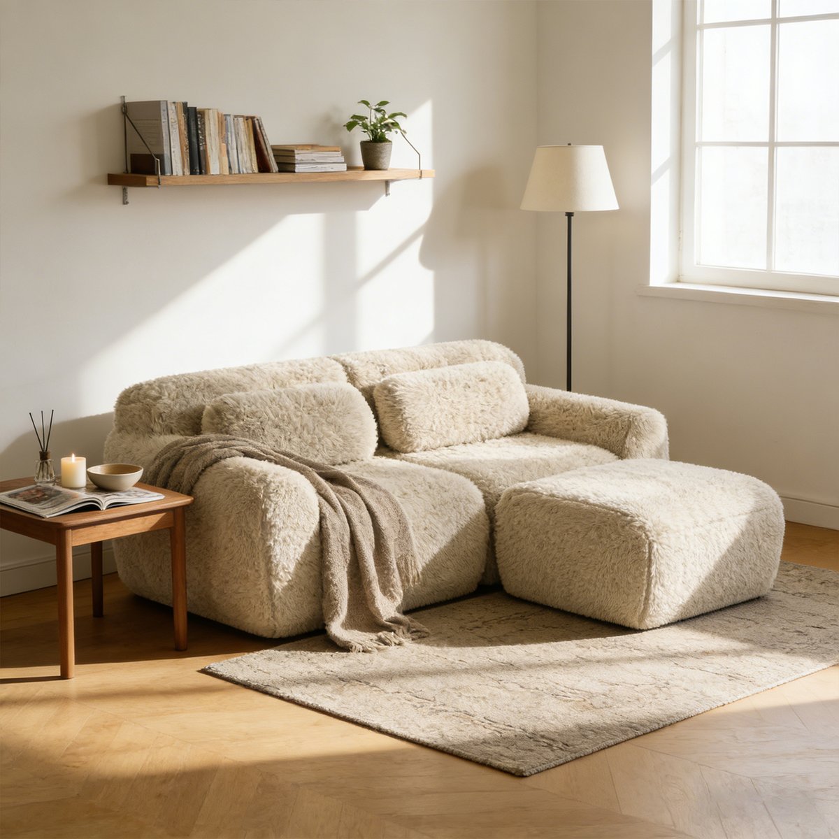 Canapé d'angle réversible 2 places avec pouf, WIND kaki, MEUBLES COSY