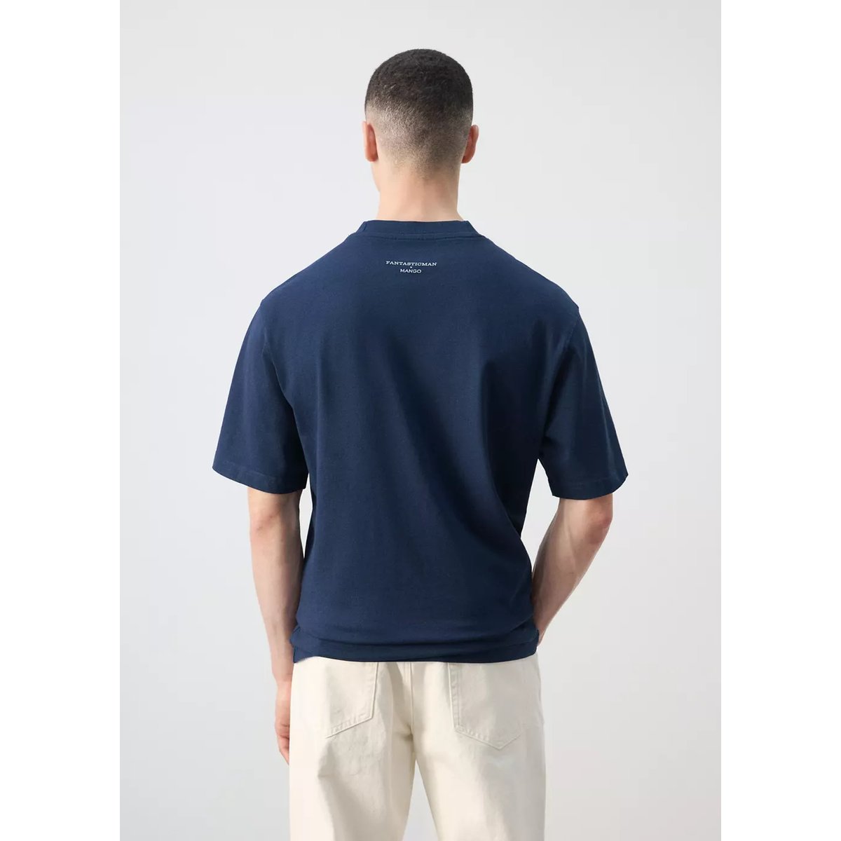 T-shirt 100 % coton imprimé bleu encre, MANGO MAN