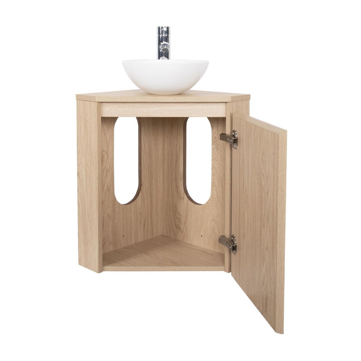 Ensemble lave-mains d'angle avec vasque et robinet SORRENTO décor chêne, MOB IN