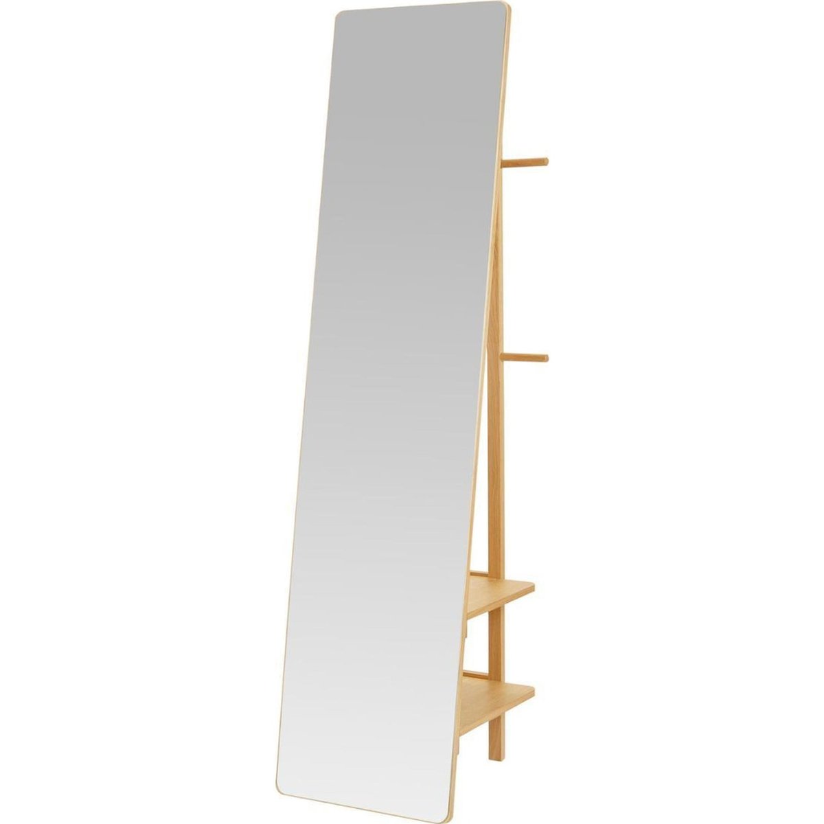 Miroir sur pied en chêne avec étagère chêne naturel et verre clair, RECOLLECTION