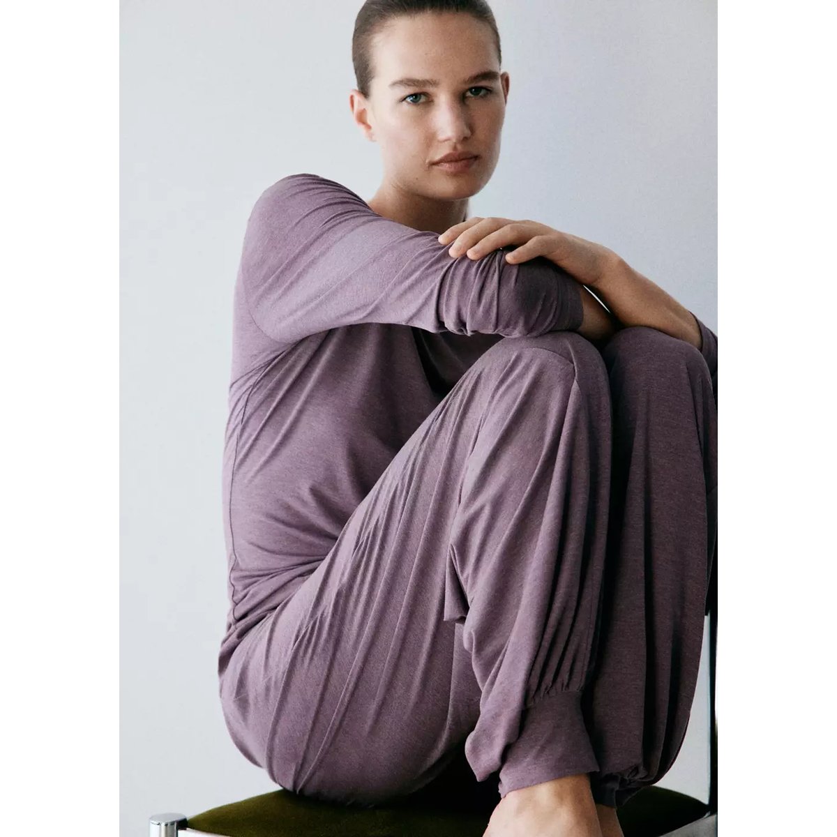 Pantalon pyjama fluide violet, MANGO