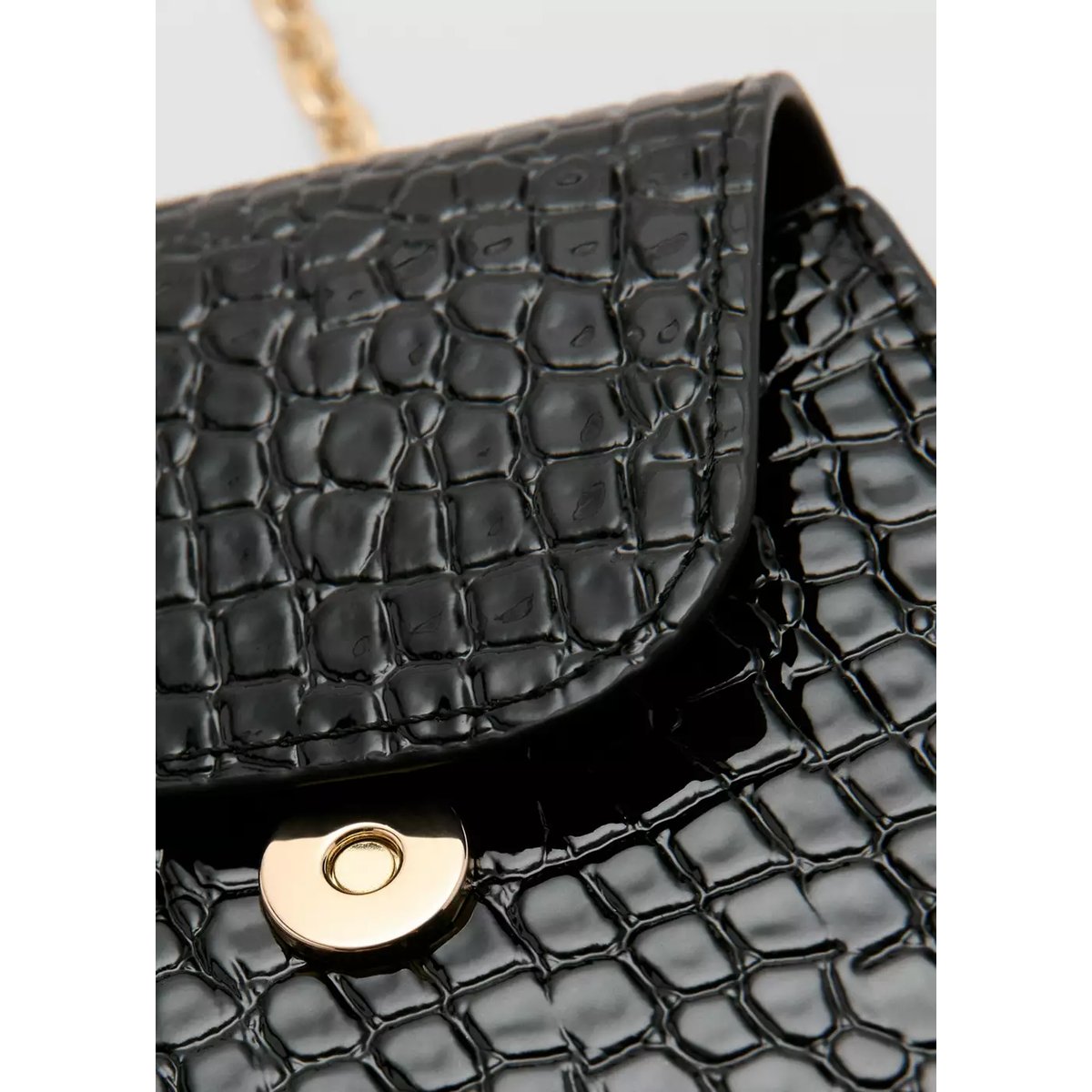 Housse téléphone portable effet croco brillant noir, MANGO