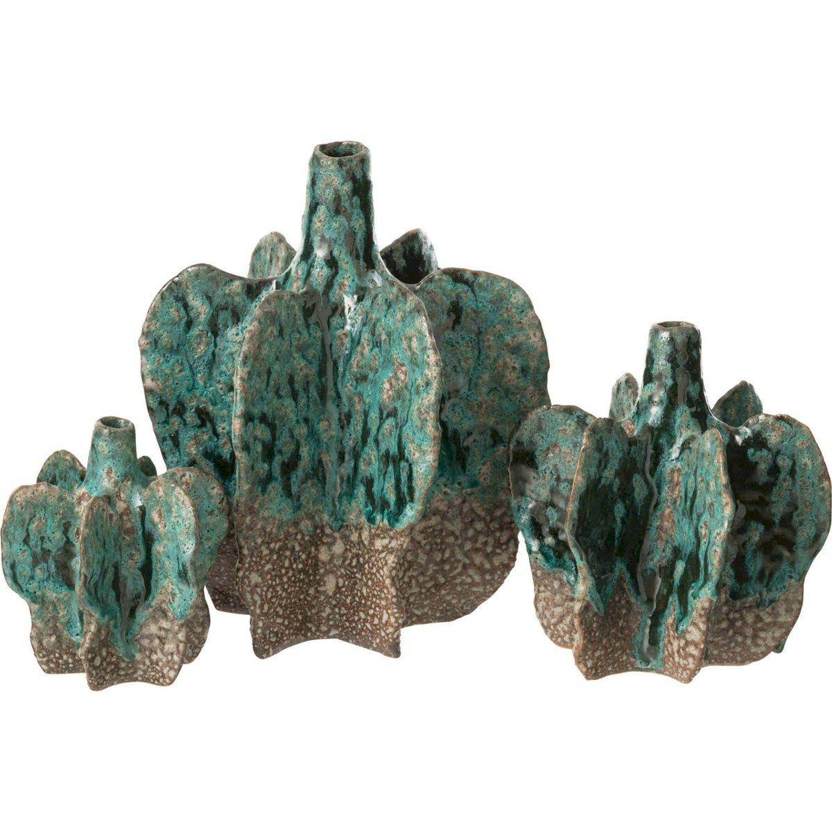 Vase sculptural en poterie azur et marron, RECOLLECTION