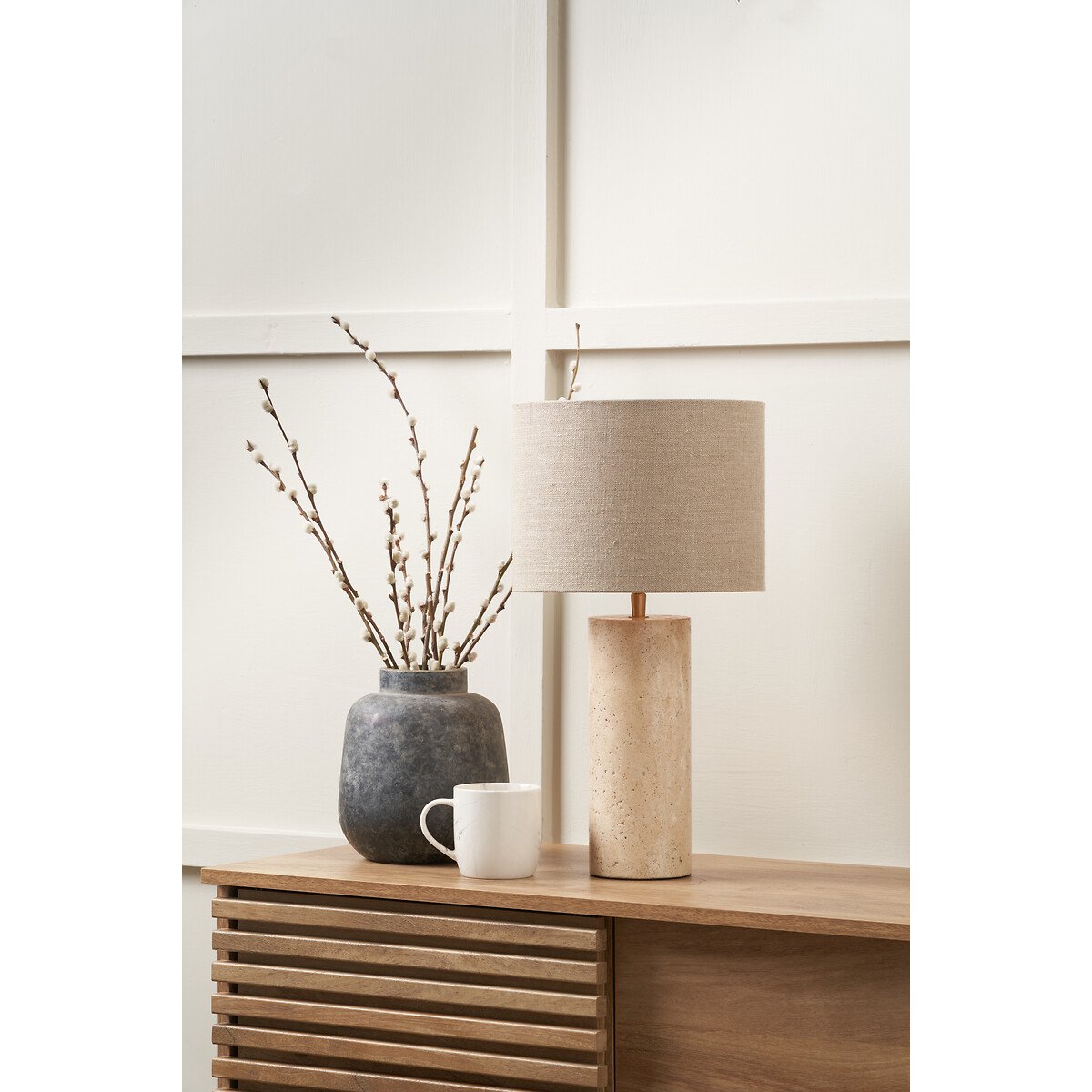 Kendra Natural Marble Cylinder Table Lamp natural, ÉDITÉ
