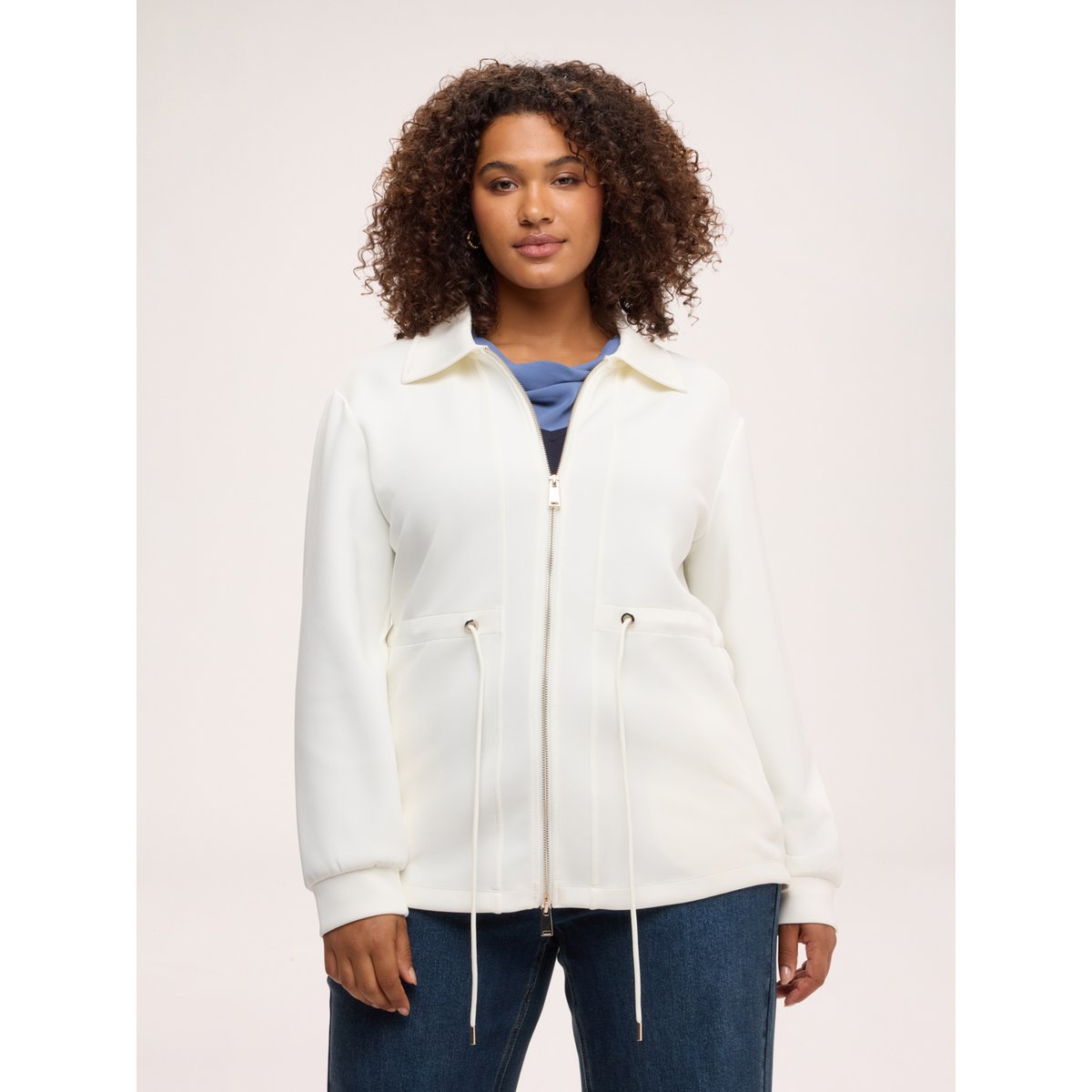 Sweat-shirt avec col et cordon de serrage blanc, FIORELLA RUBINO