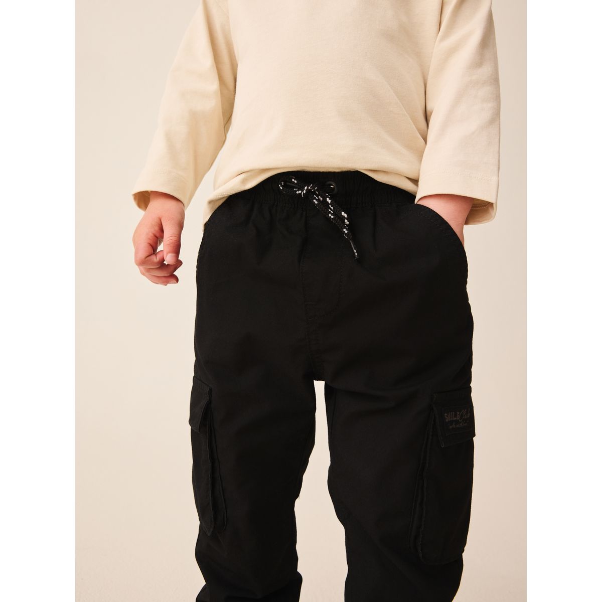 Pantalon cargo doublé noir, NEXT