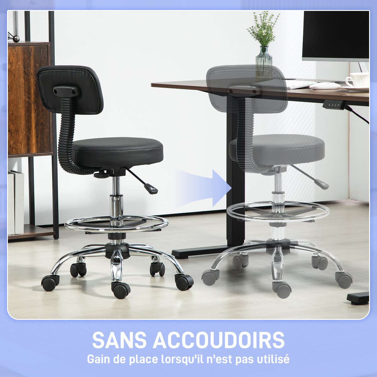 Tabouret de salon Cuir synthétique Noir noir, HOMCOM