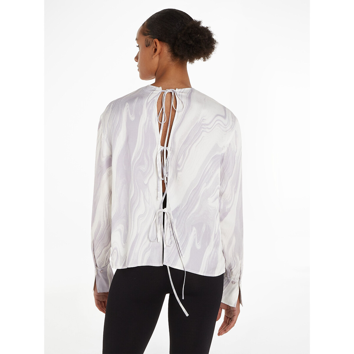 Crew Neck Blouse with Long Sleeves mauve print, CALVIN KLEIN