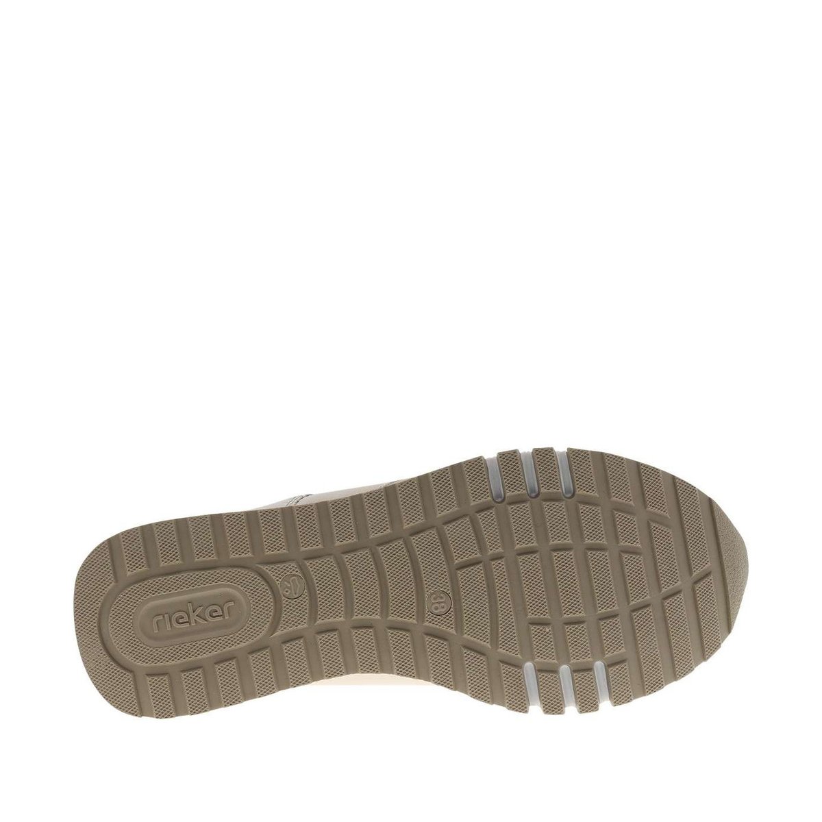 Baskets en cuir beiges à talon compensé bas avec des lacets et un zip latéral beige, RIEKER