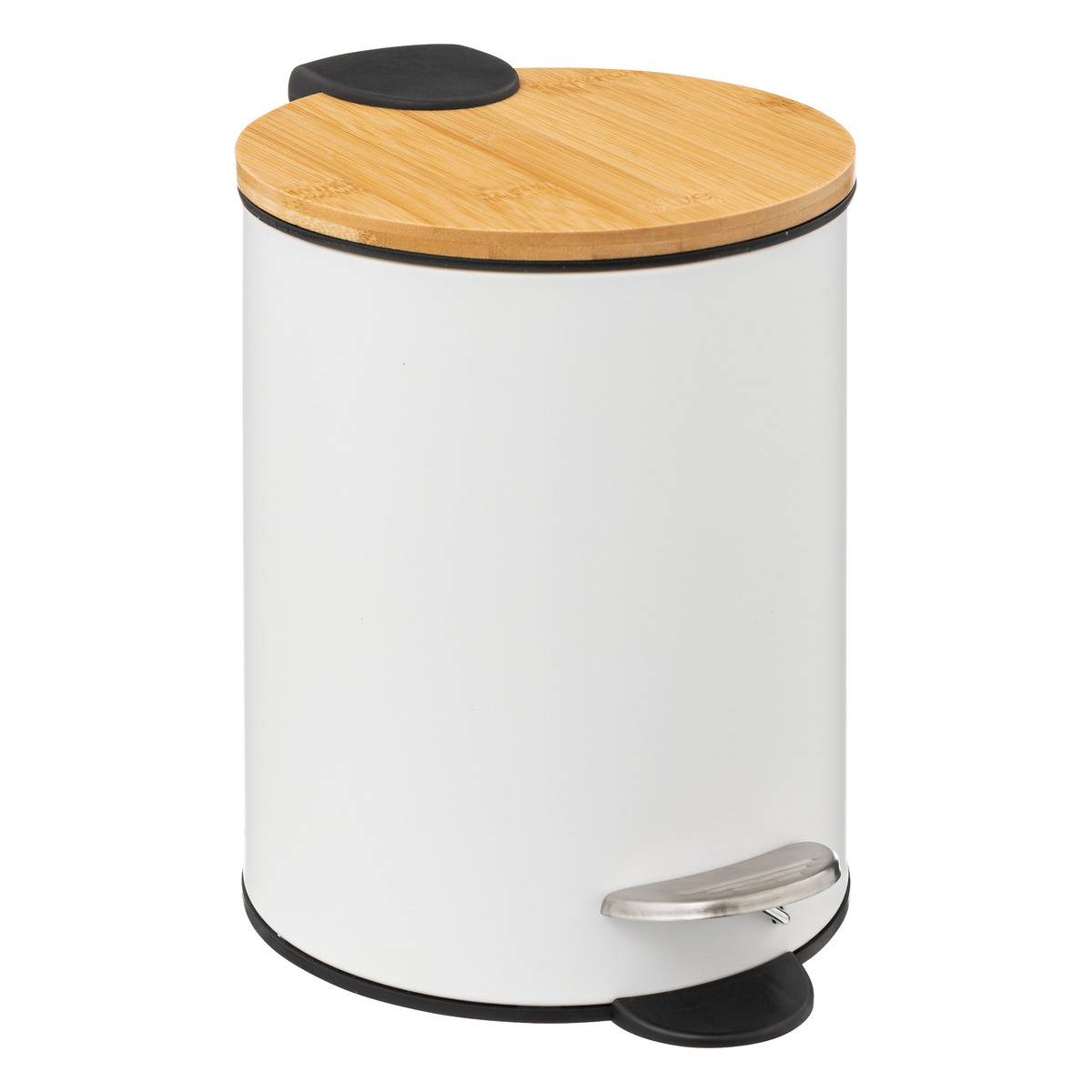Poubelle salle de bain 3L avec couvercle bambou MODERN COLOR blanc, 5FIVE SIMPLY SMART