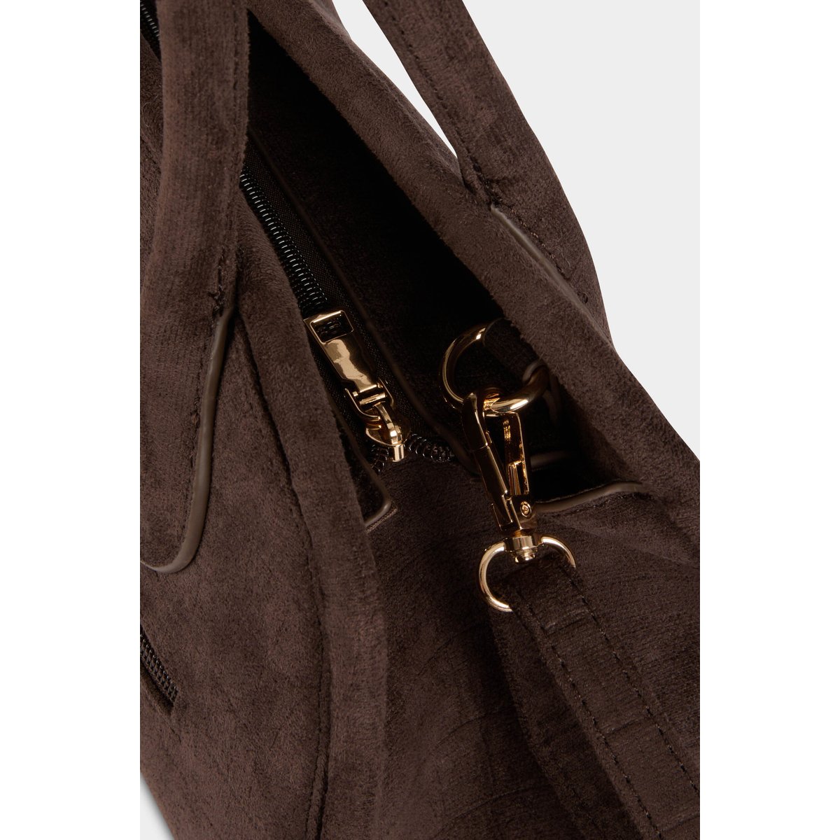 Sac suédine aspect croco marron foncé, MORGAN