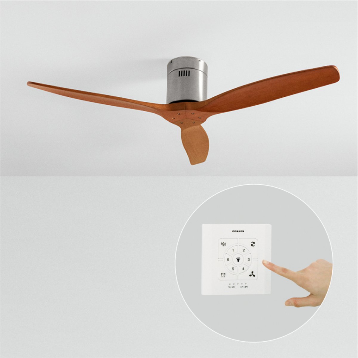 Ventilateur de plafond 40W sans lumière avec contrôleur mural WIND CALM NATURAL WOOD nickel/bois foncé, CREATE