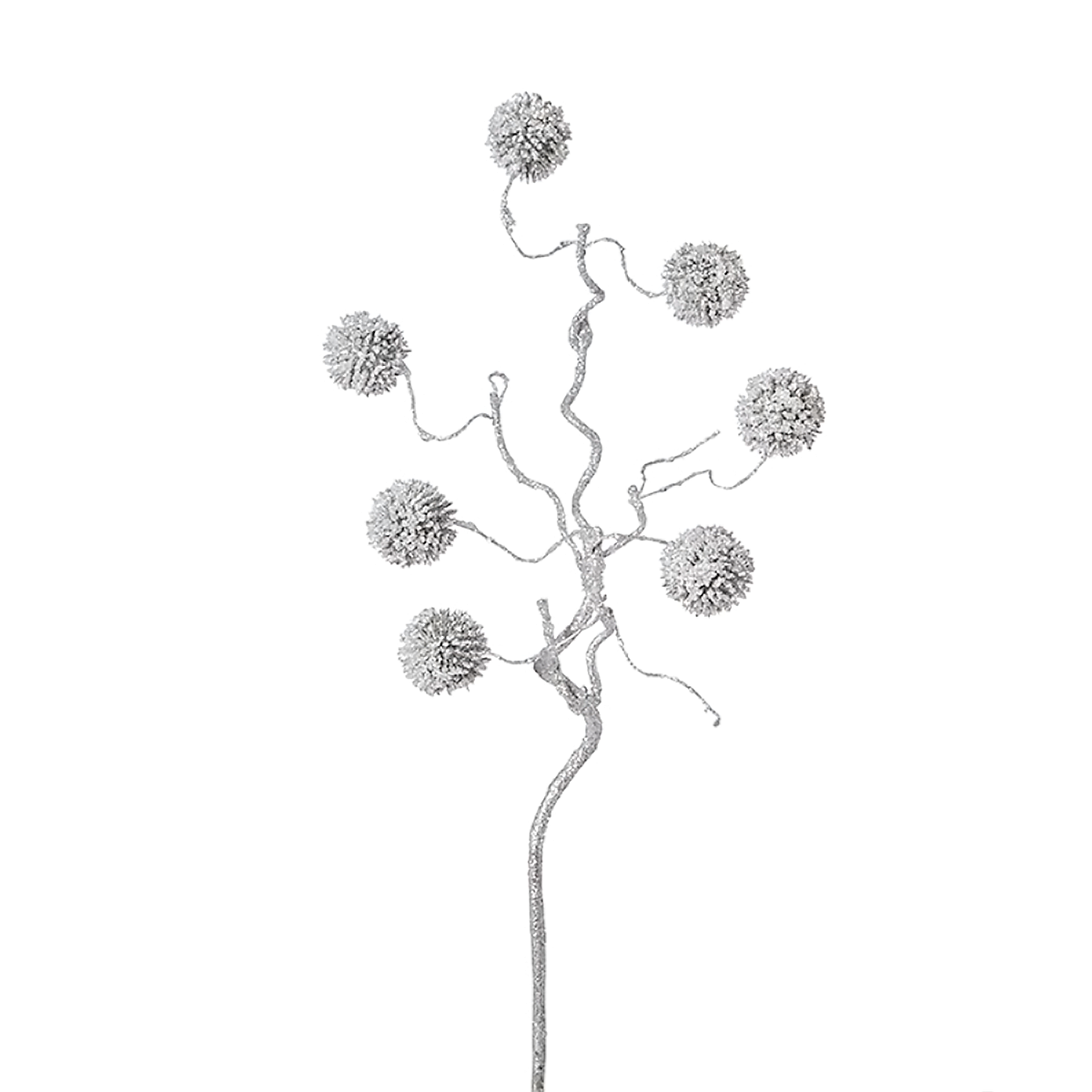 Branche de noël de pompons pailletés artificielle H50 argenté, SIA DECO