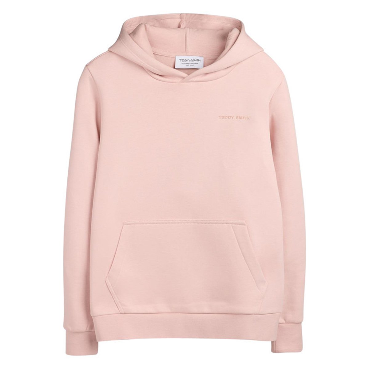 Sweat en coton mélangé vert à coupe droite pourvu d'un col à capuche rose, TEDDY SMITH