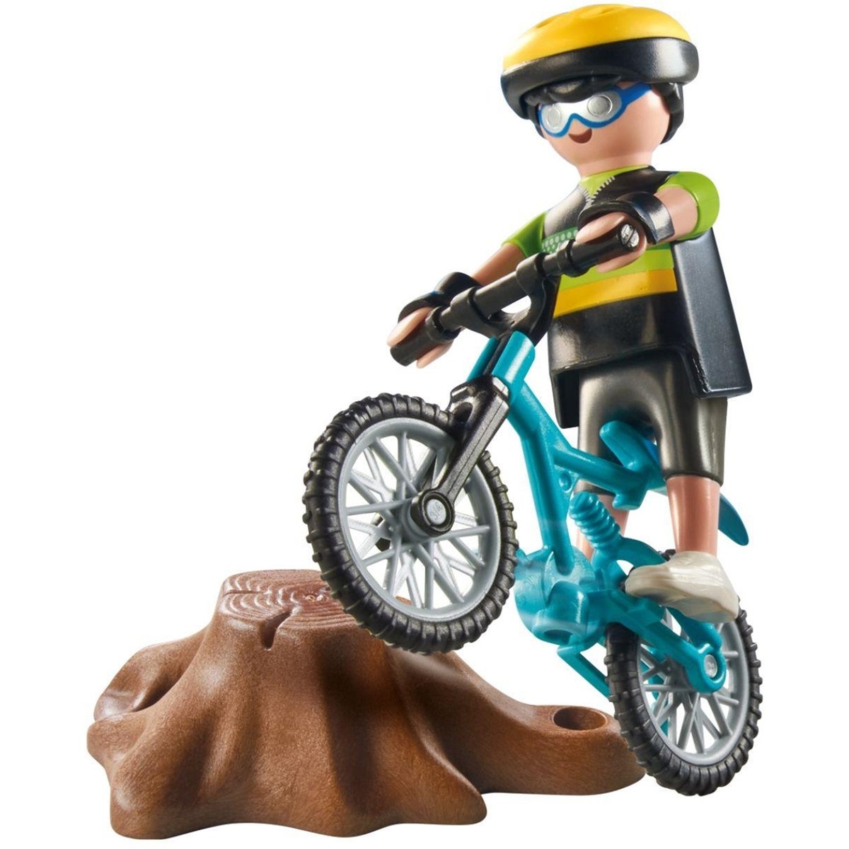 Cycliste avec vélo tout terrain et souche d'arbre multicolore, PLAYMOBIL