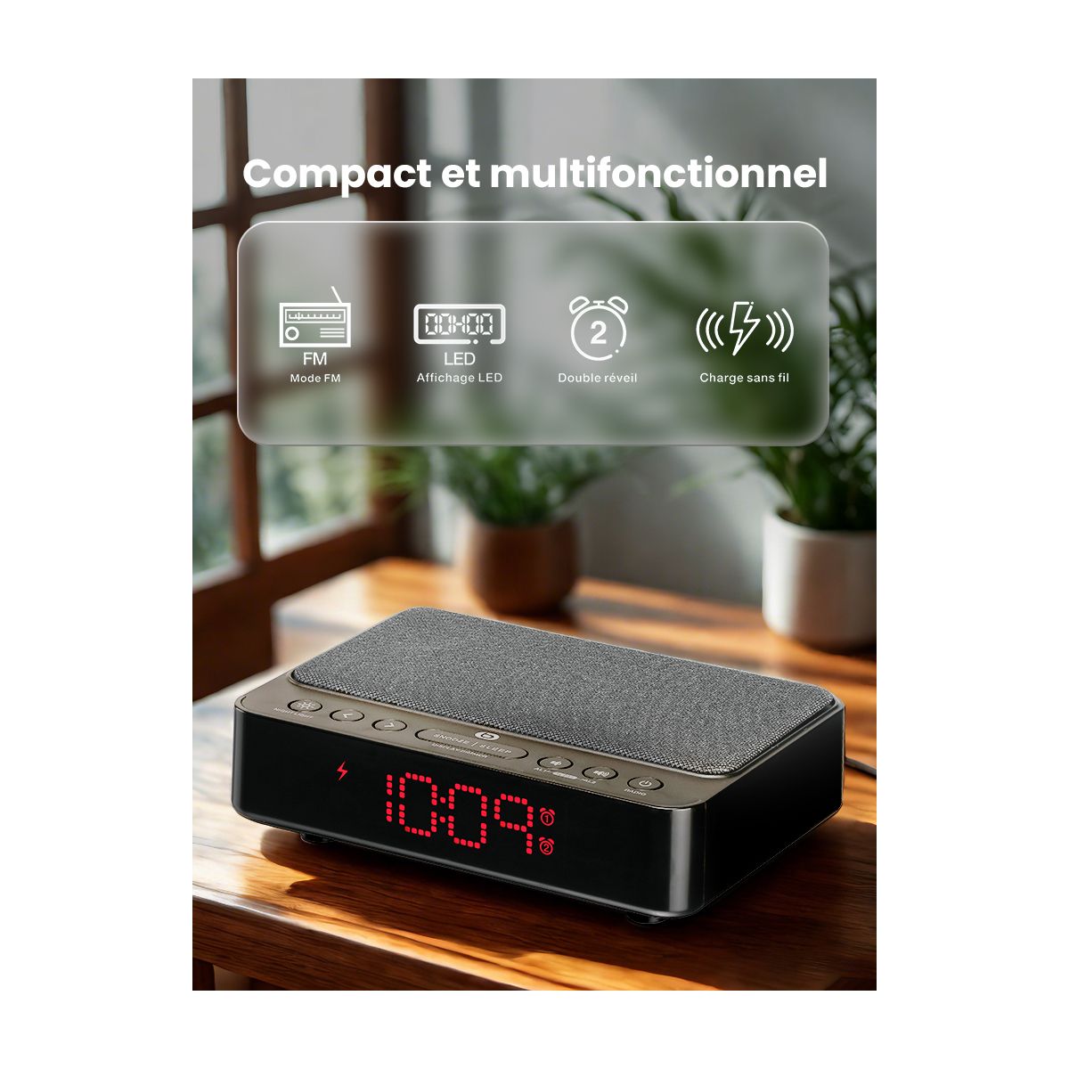 Radio réveil RRVI-100 Charge Induction couleur unique, ESSENTIEL B