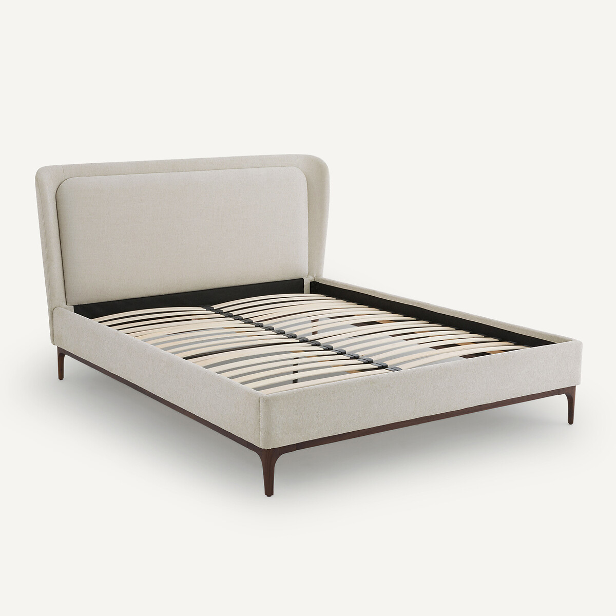 Lit double avec sommier assemblé, en tissu texturé, JABOTE ficelle, AM.PM