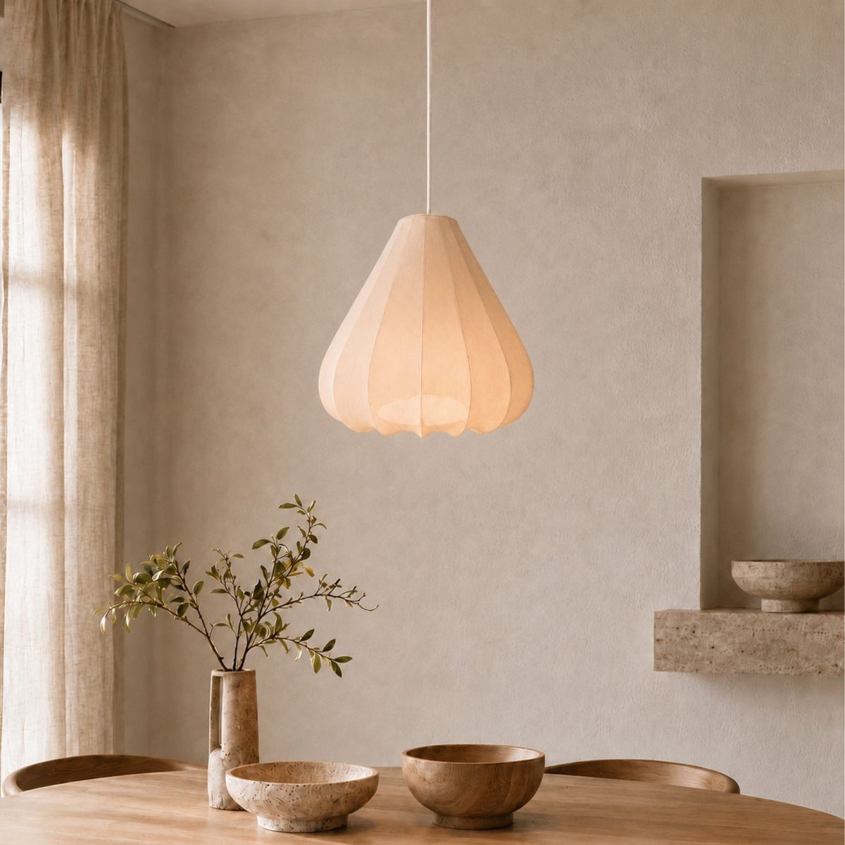 Abat-jour lanterne tissu texturé forme goutte beige, OPJET