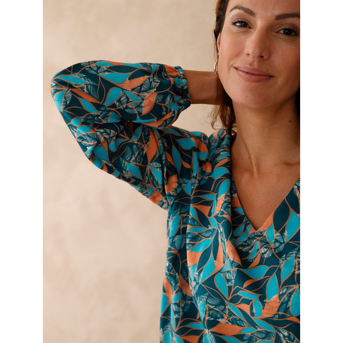 Blouse fluide col V imprimé vert, DAXON