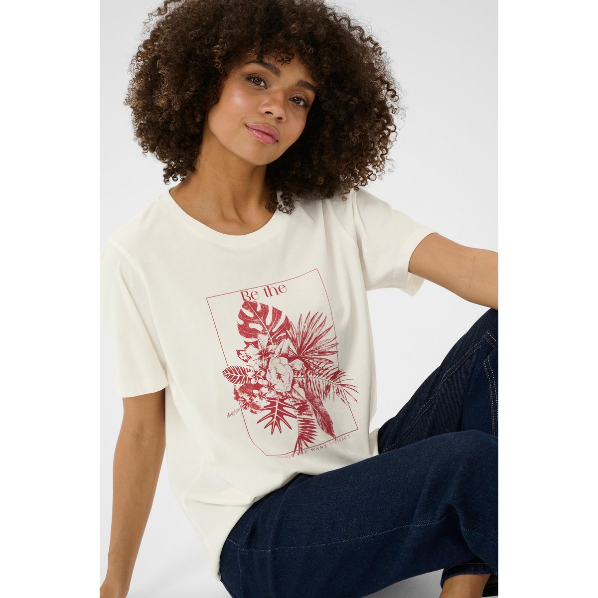 T-shirt blanc spring gardenia/red floral, CULTURE