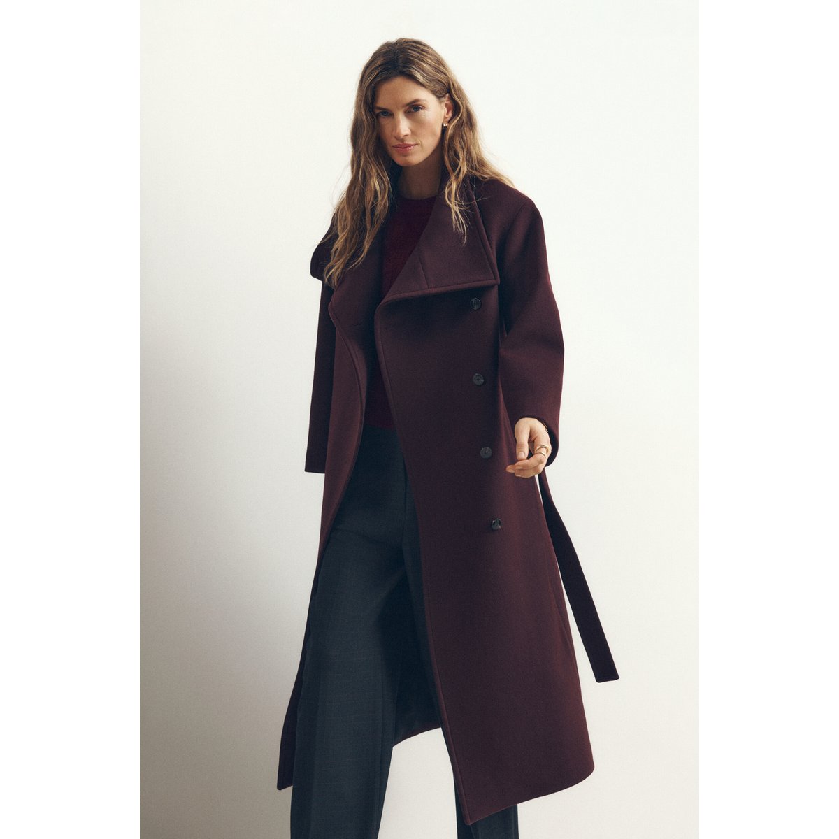 Manteau long droit GROMEO prune, CAROLL