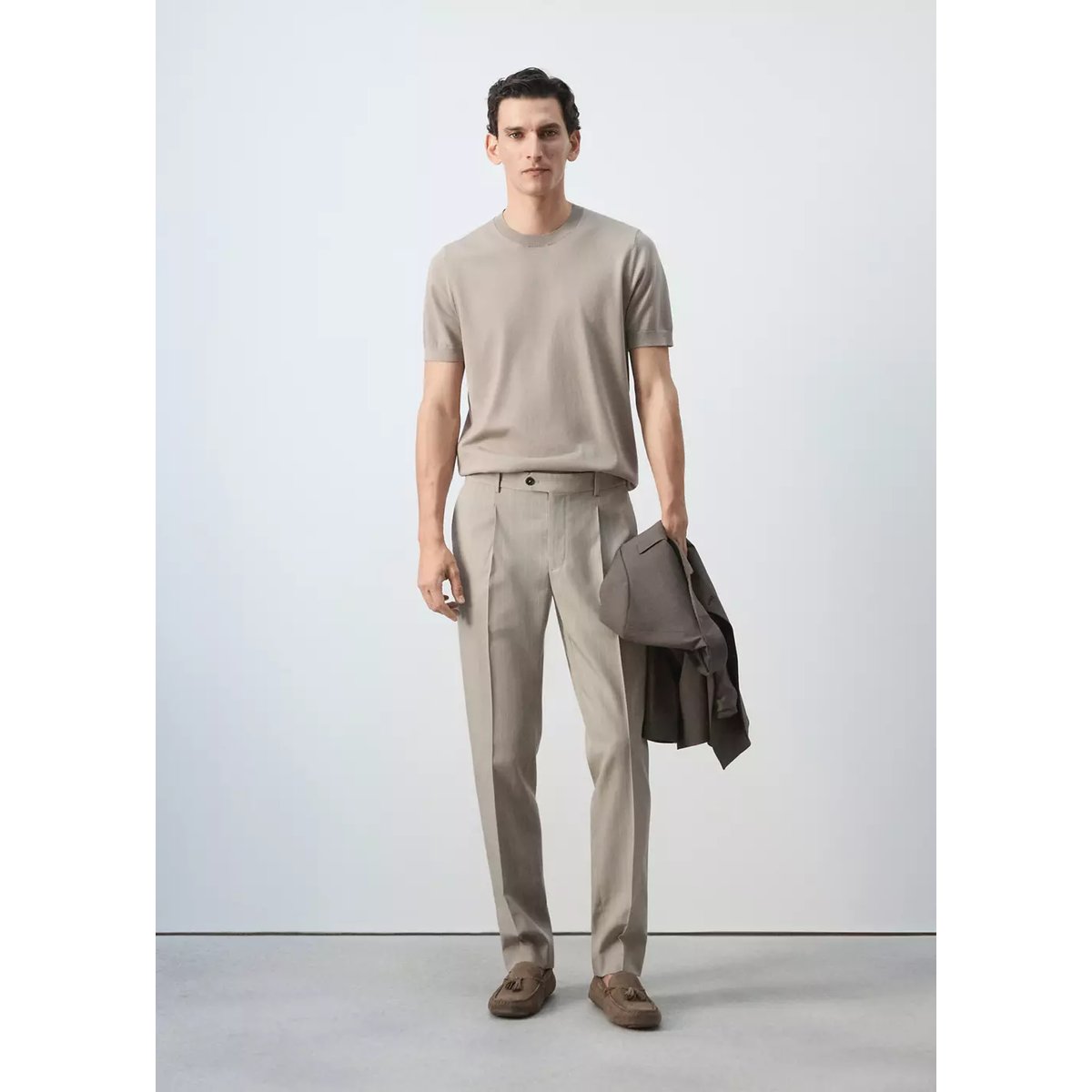 Pantalon slim-fit Lyocell lin marron moyen, MANGO MAN
