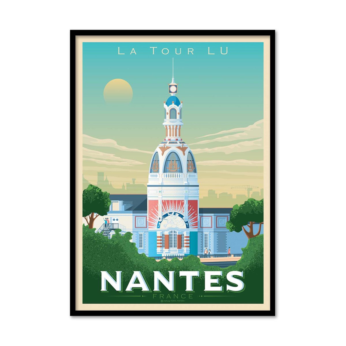 Affiche d’art et cadre noir 50 x 70 cm - Nantes La Tour Lu - Olahoop Travel Posters affiche d'art avec cadre bois noir, WALL EDITIONS