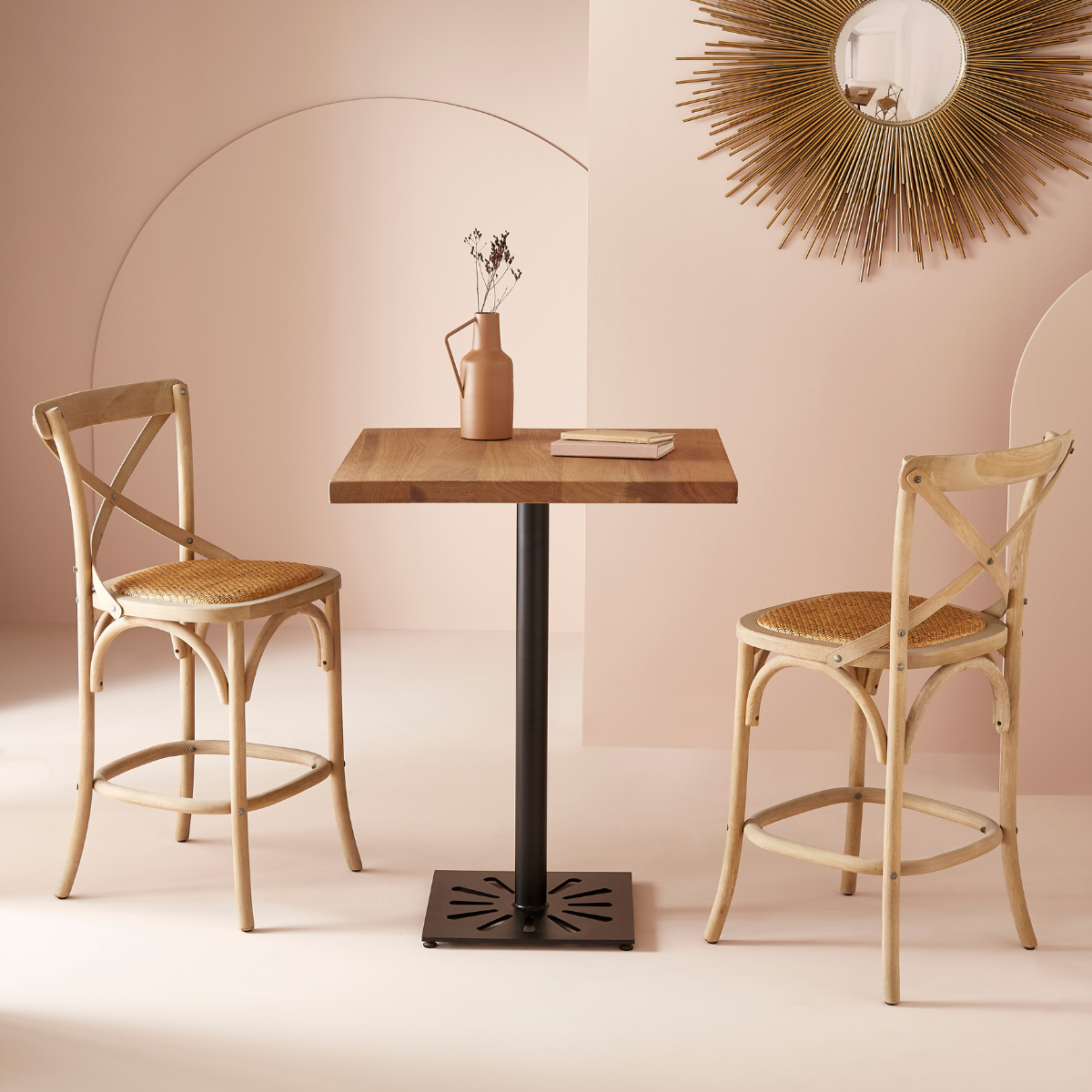 Chaise de comptoir en bois massif et cannage L50 cm - BISTROT bois clair, SIGNATURE