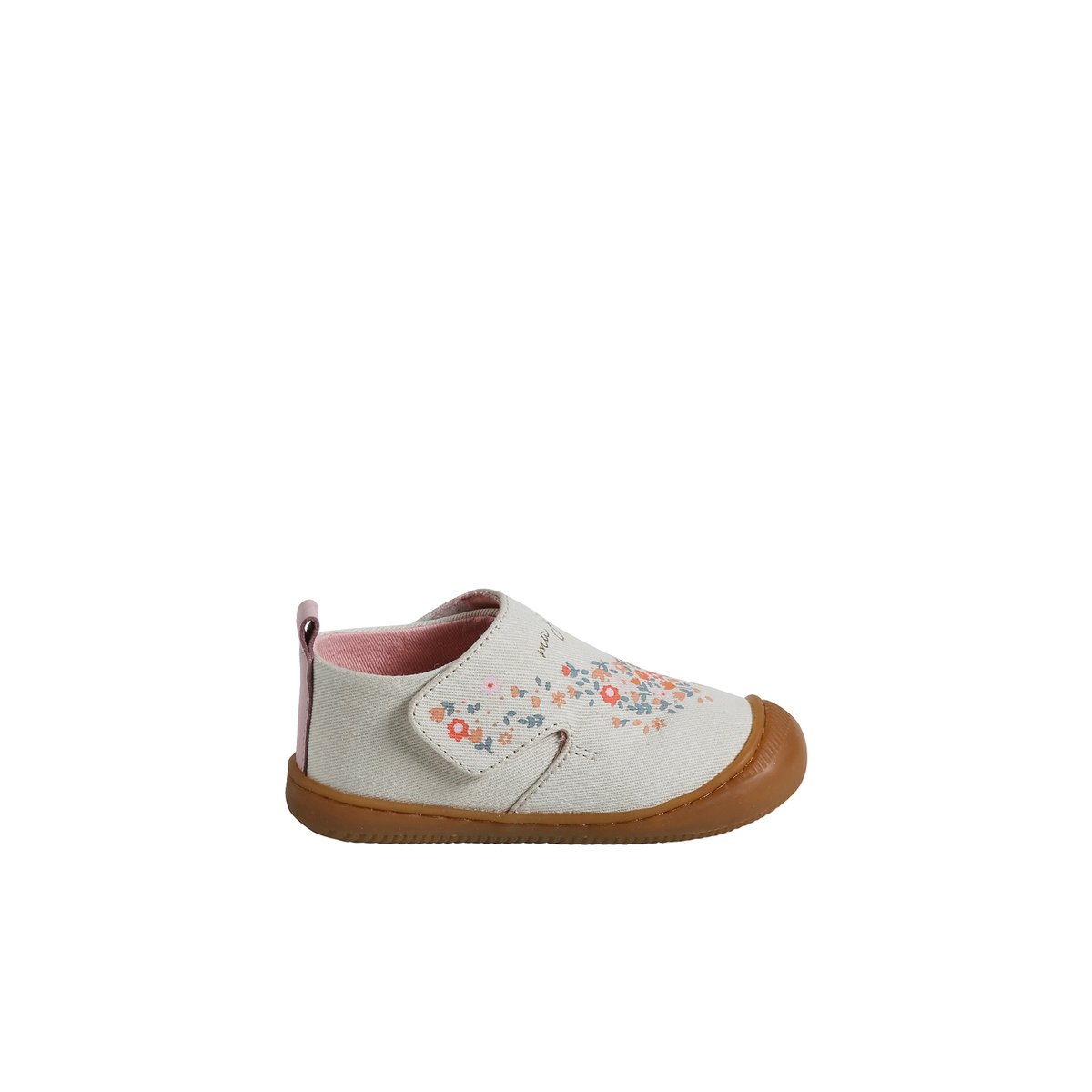 Chaussons bébé toile scratch blanc imprimé, VERTBAUDET