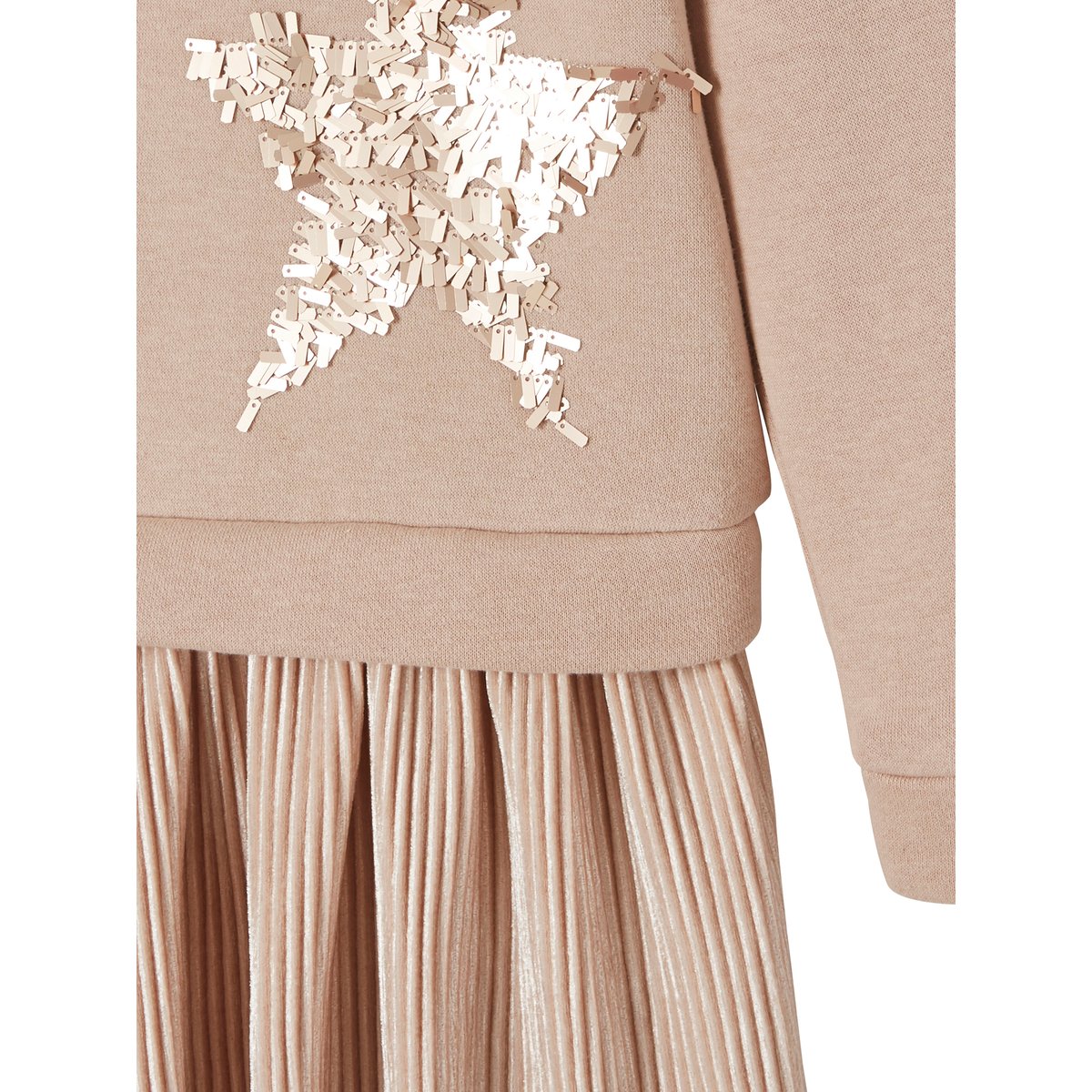 Robe de fête bi-matière étoiles en sequins rose, VERTBAUDET