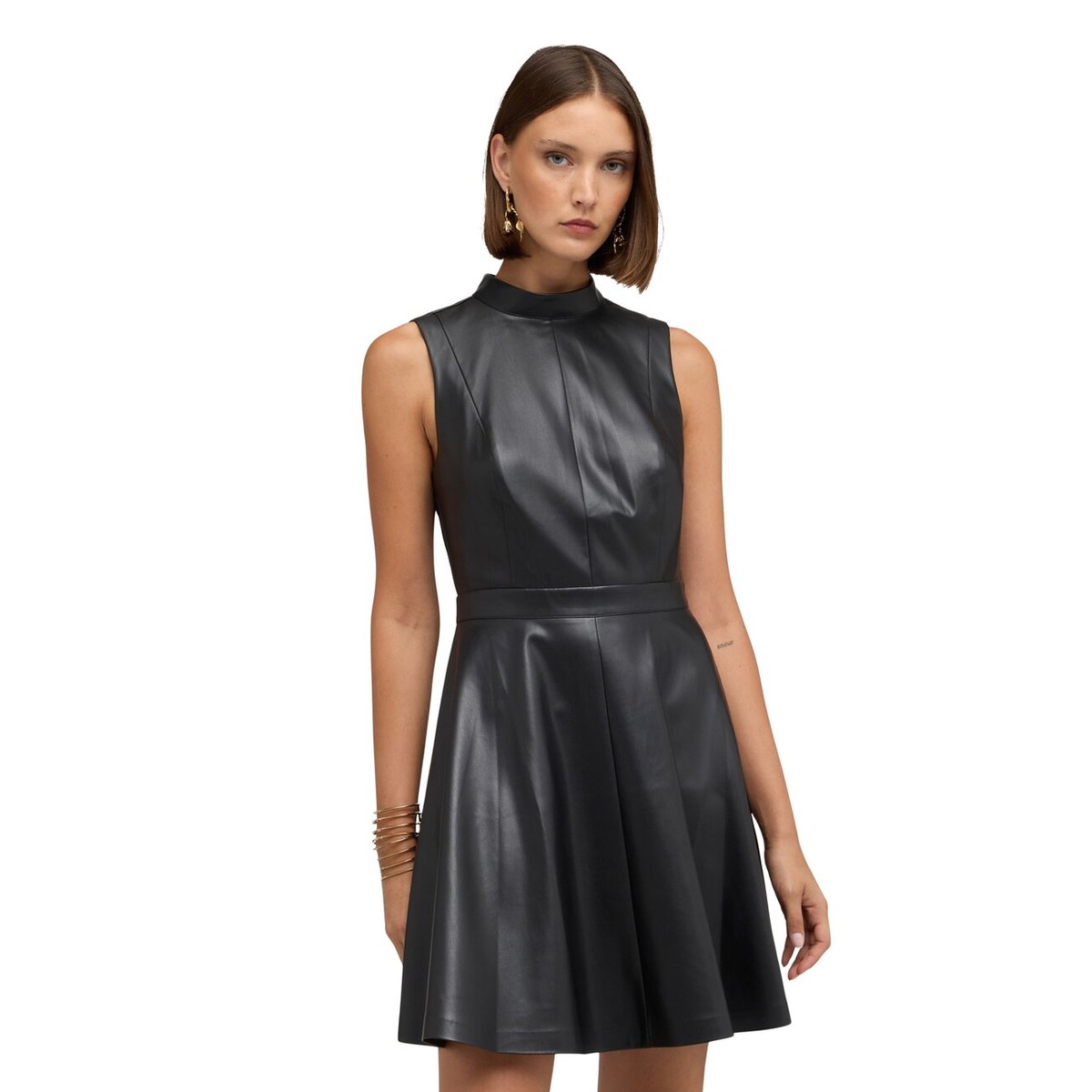 Robe courte évasée à col montant noir, MOTIVI